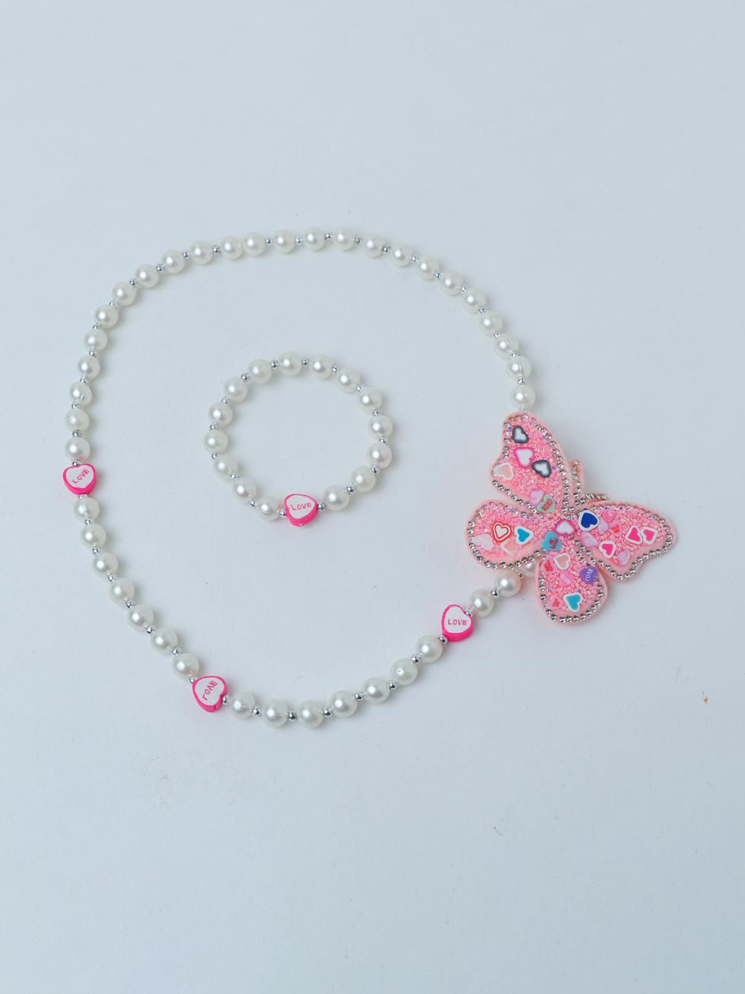 Daizy Girls Butterfly Pearls Beaded Necklace With Bracelet Jewellery Set