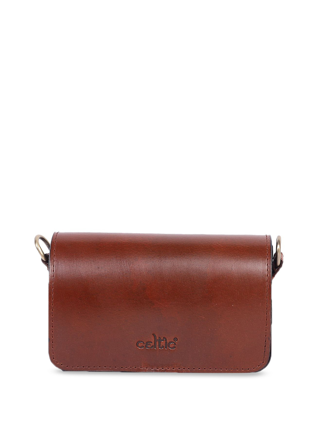 Celtic Unisex Brown Leather Structured Satchel with Button Closure