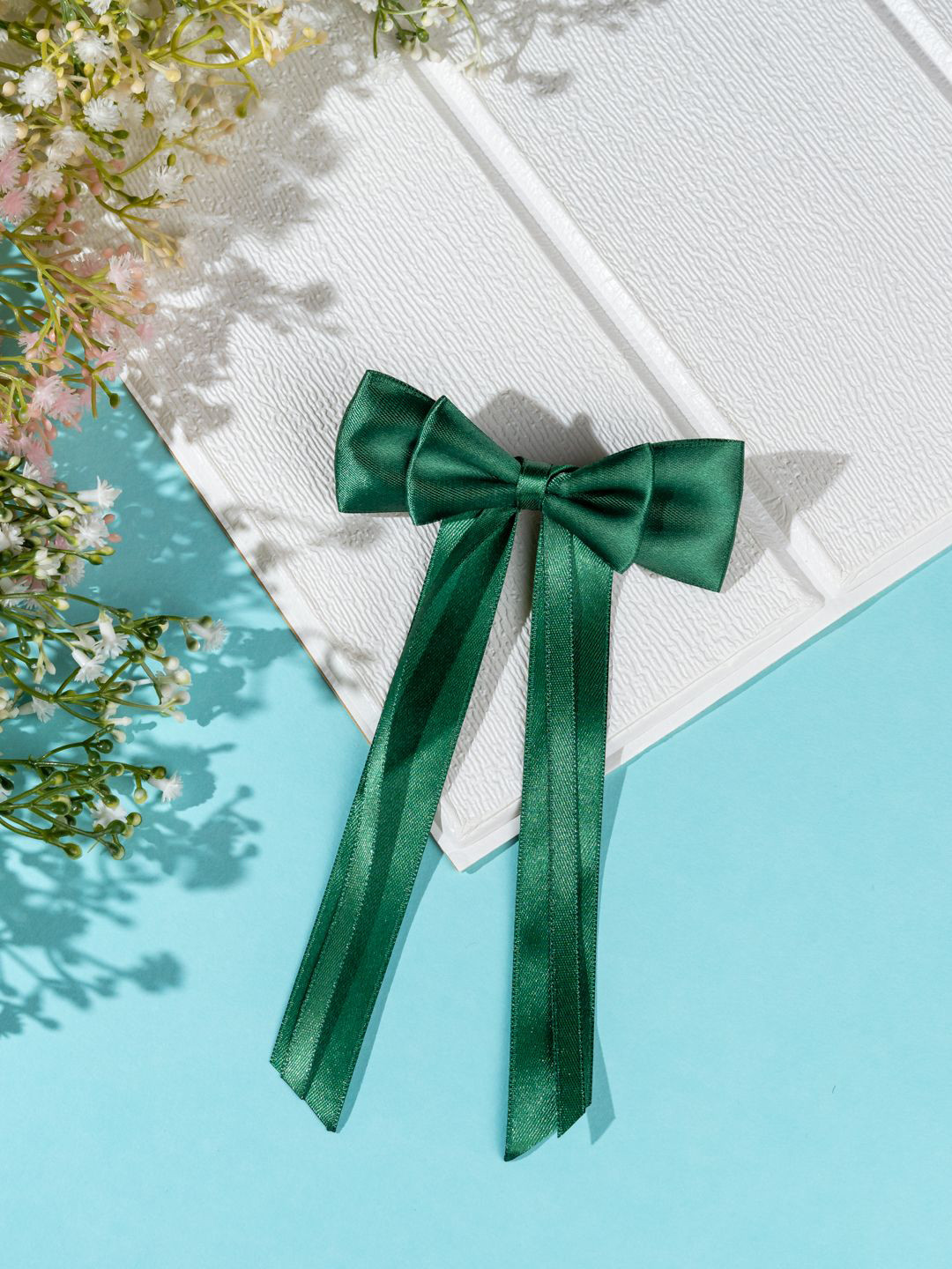 Arendelle Christmas Satin Silk Ribbon Long Tail Double Bow in Green