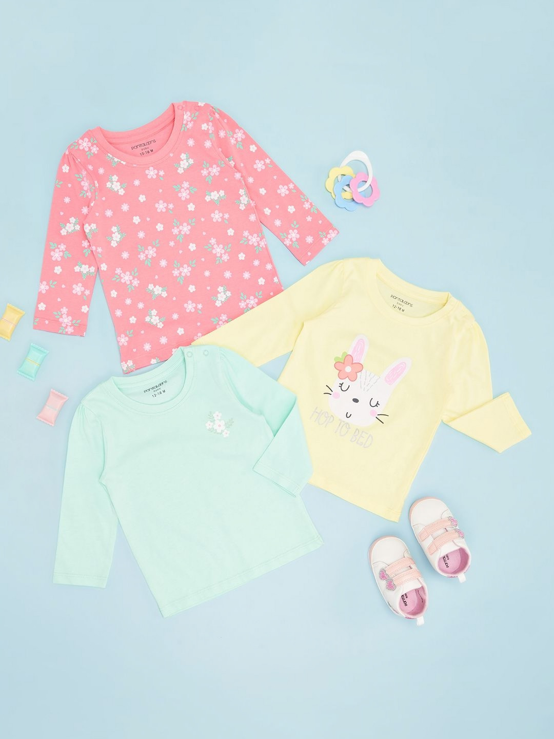 Pantaloons Baby Girls Floral Drop-Shoulder Sleeves Applique T-shirt