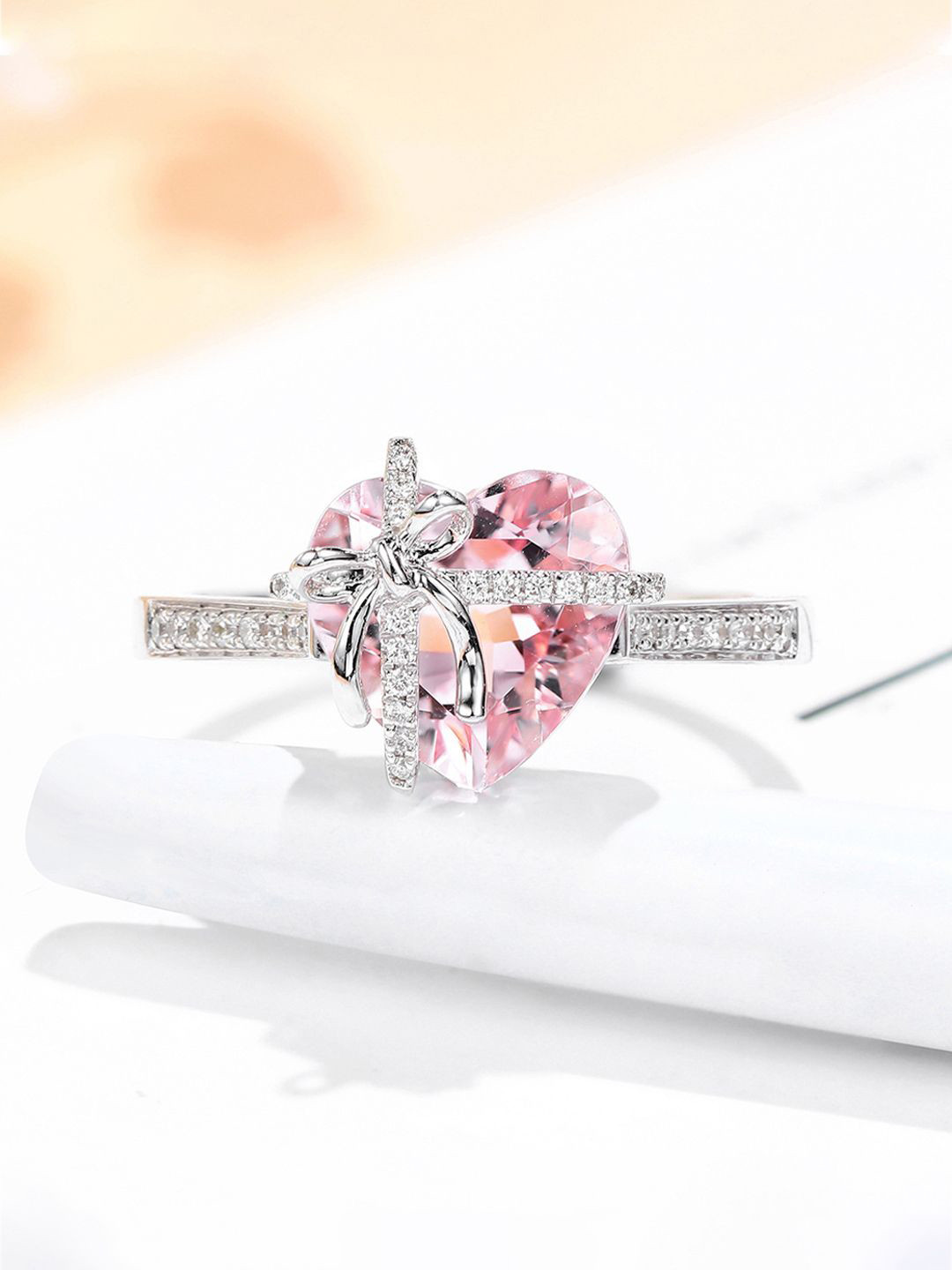 Designs & You Silver-Plated Crystals Stone Studded Heart Shaped Adjustable Finger Ring
