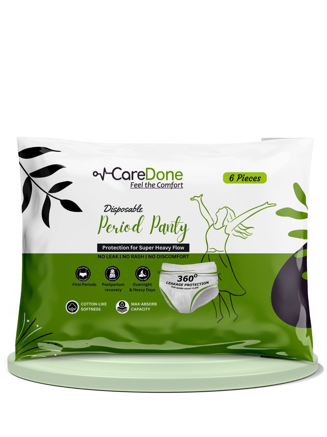 CareDone Disposable Leak Proof Overnight Protection Period Panty - S - 6-Pcs