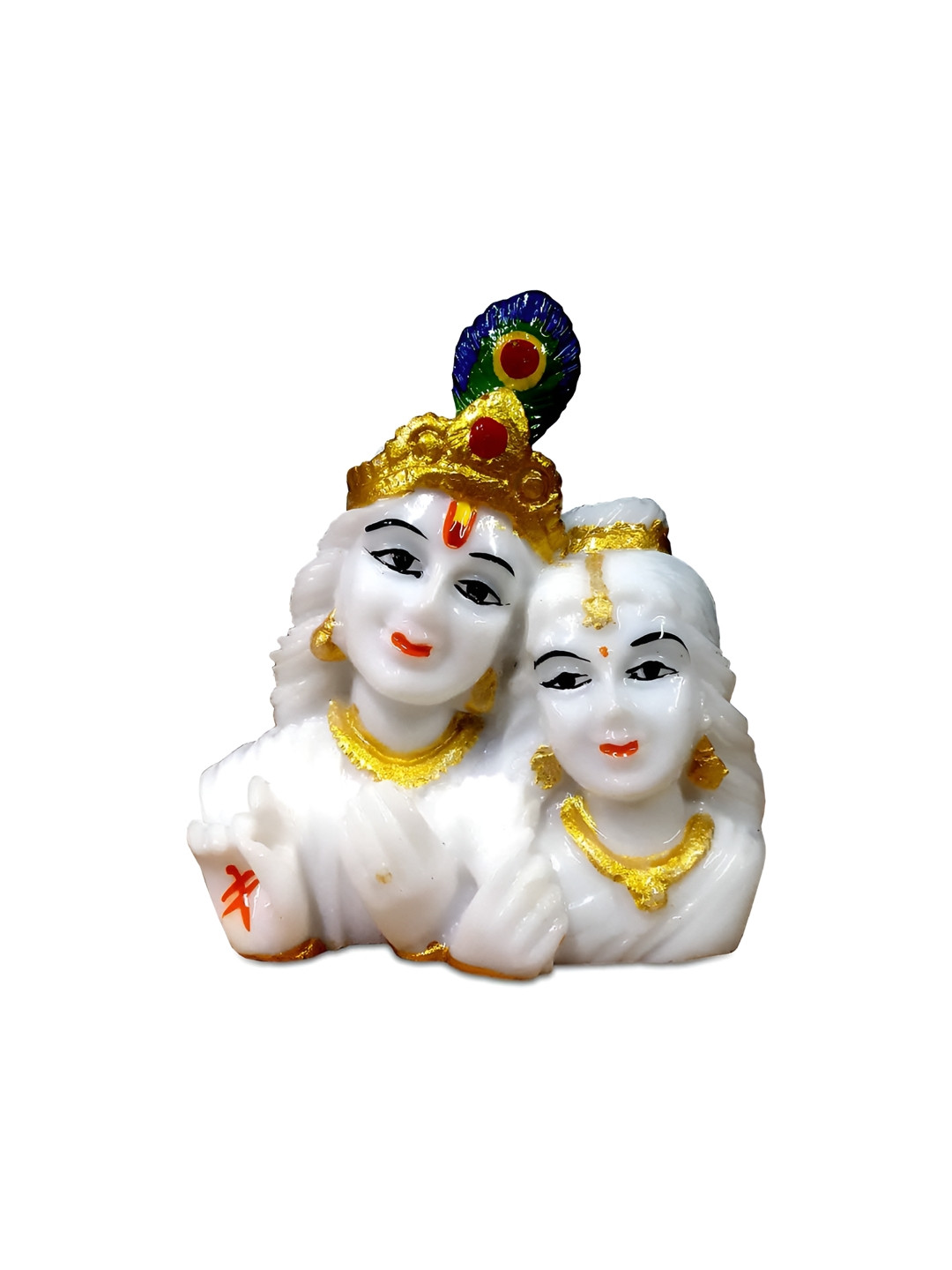 Adhvik Lord Radha Krishna Face with Flute White Marble Matte Living Room Small Showpiece - 2.8 Inches