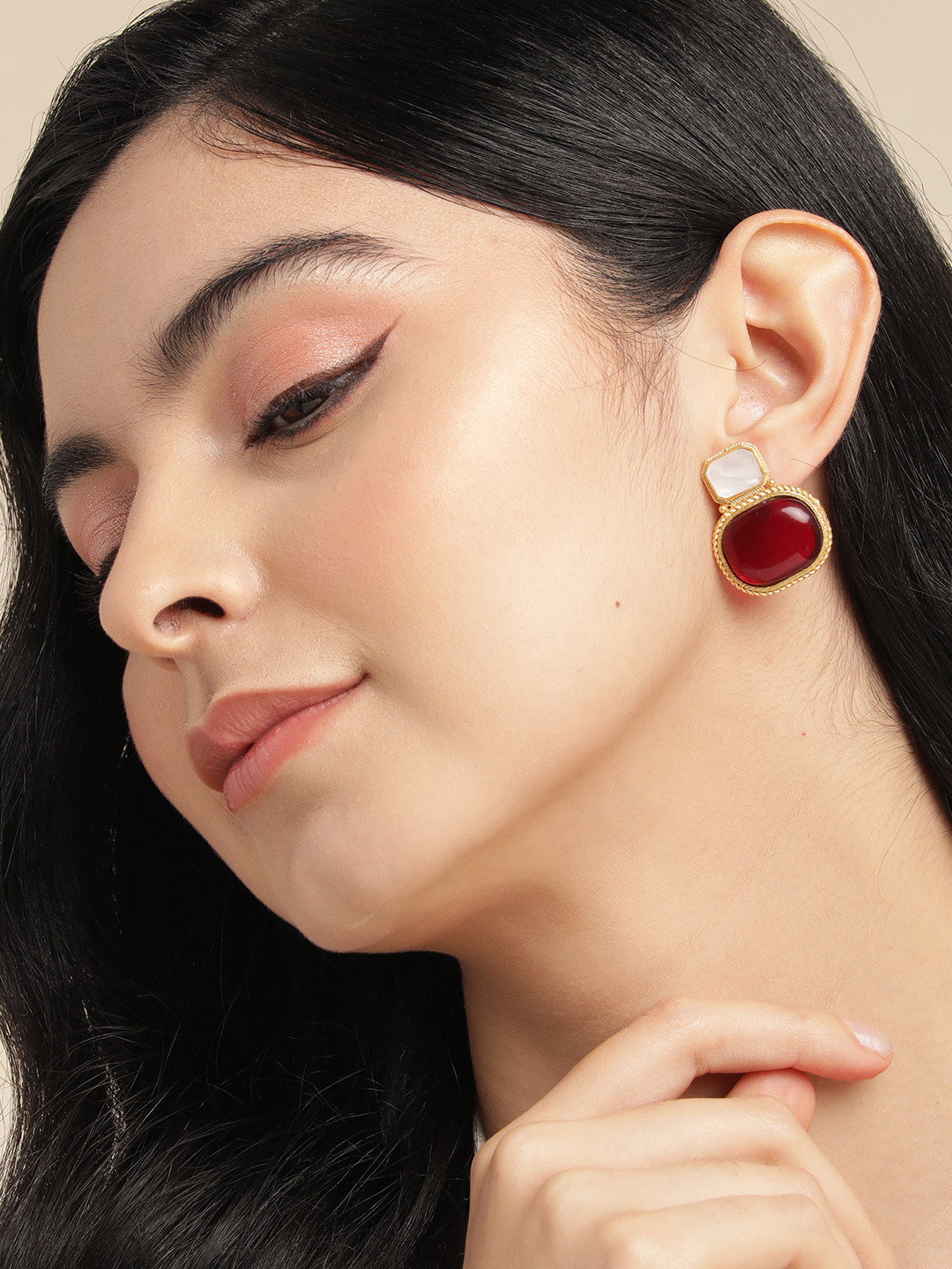 Anouk Gold-Plated Beaded Oval Stud Earrings