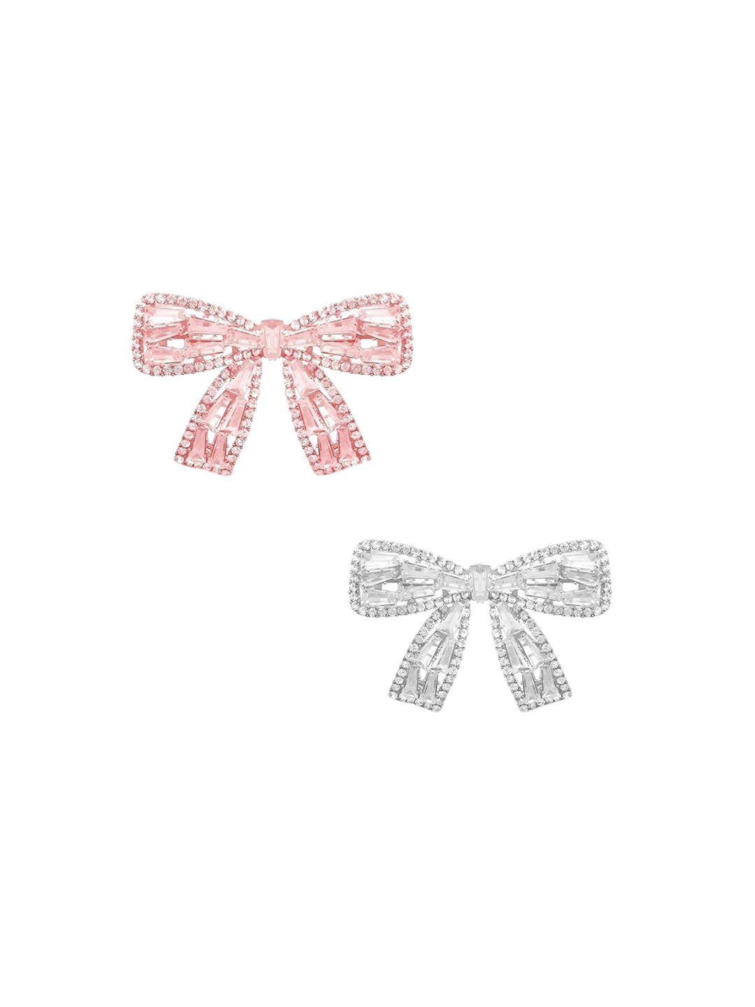 VAMA Rose Gold Silver Stone Safety Pin Pleats Bow Brooch