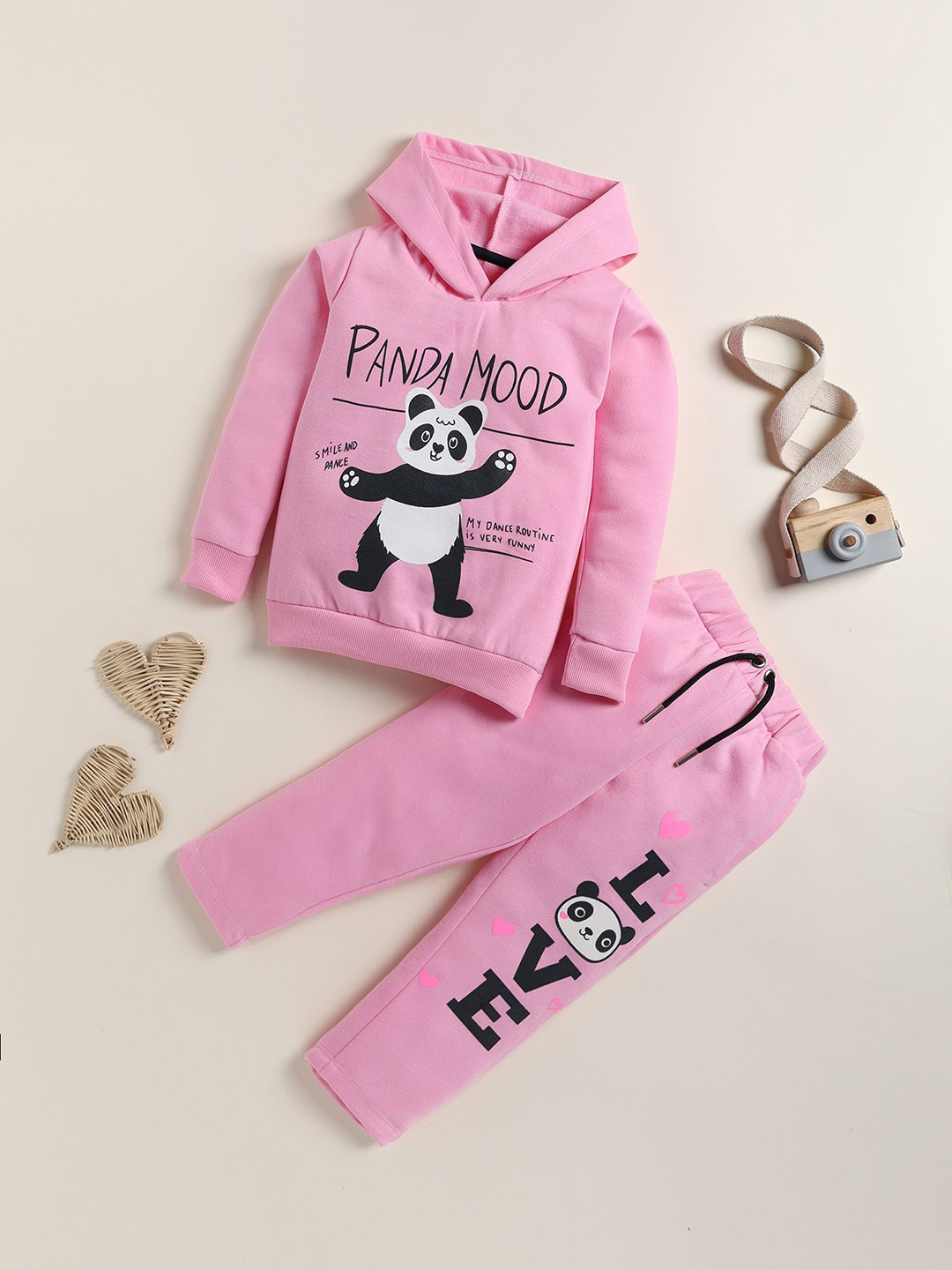 YK Girls Pink Panda Mood Print Sweatshirt & Jogger Set