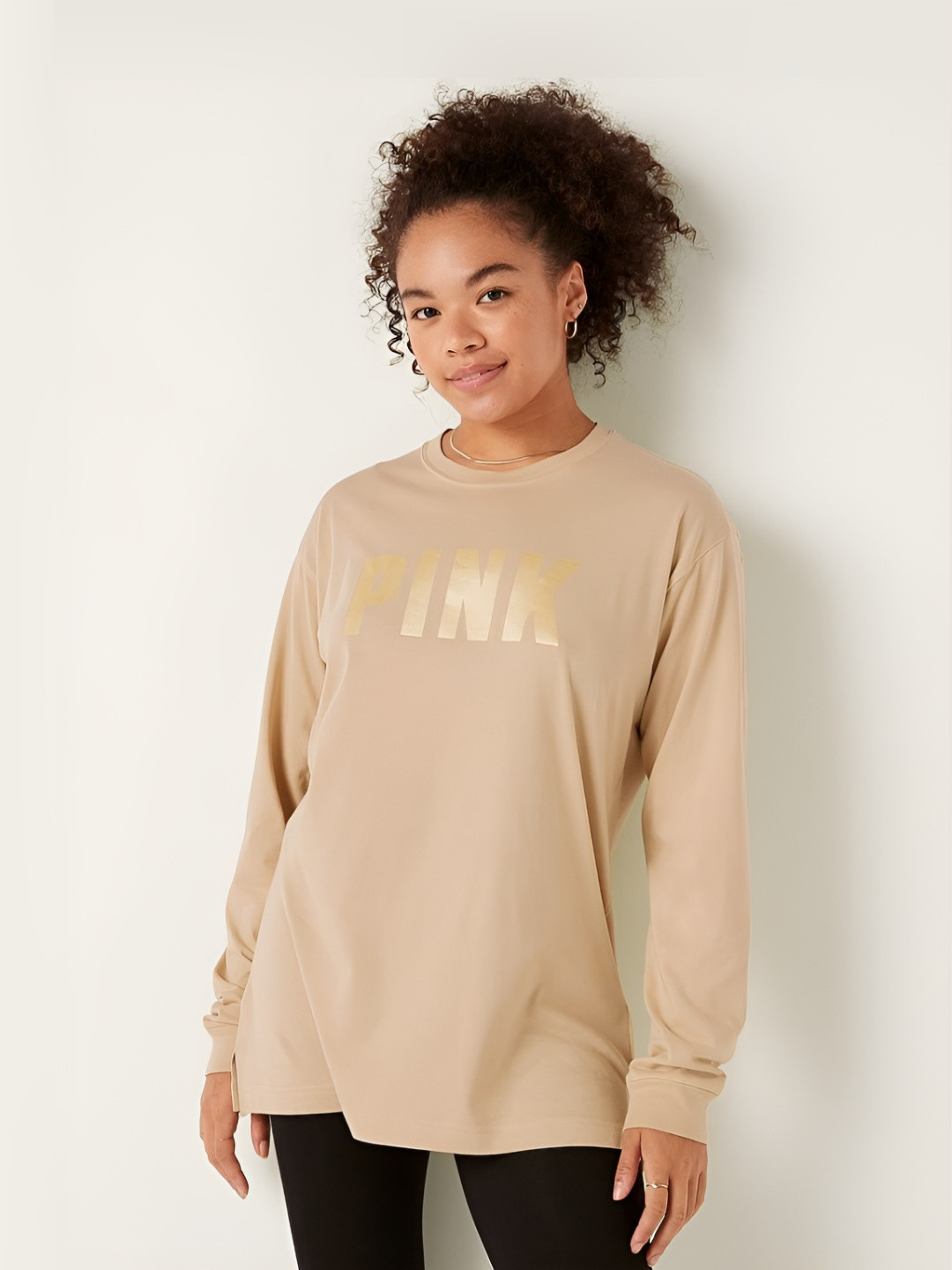 Victoria's Secret Women PINK Cotton Long-Sleeve Campus T-Shirt