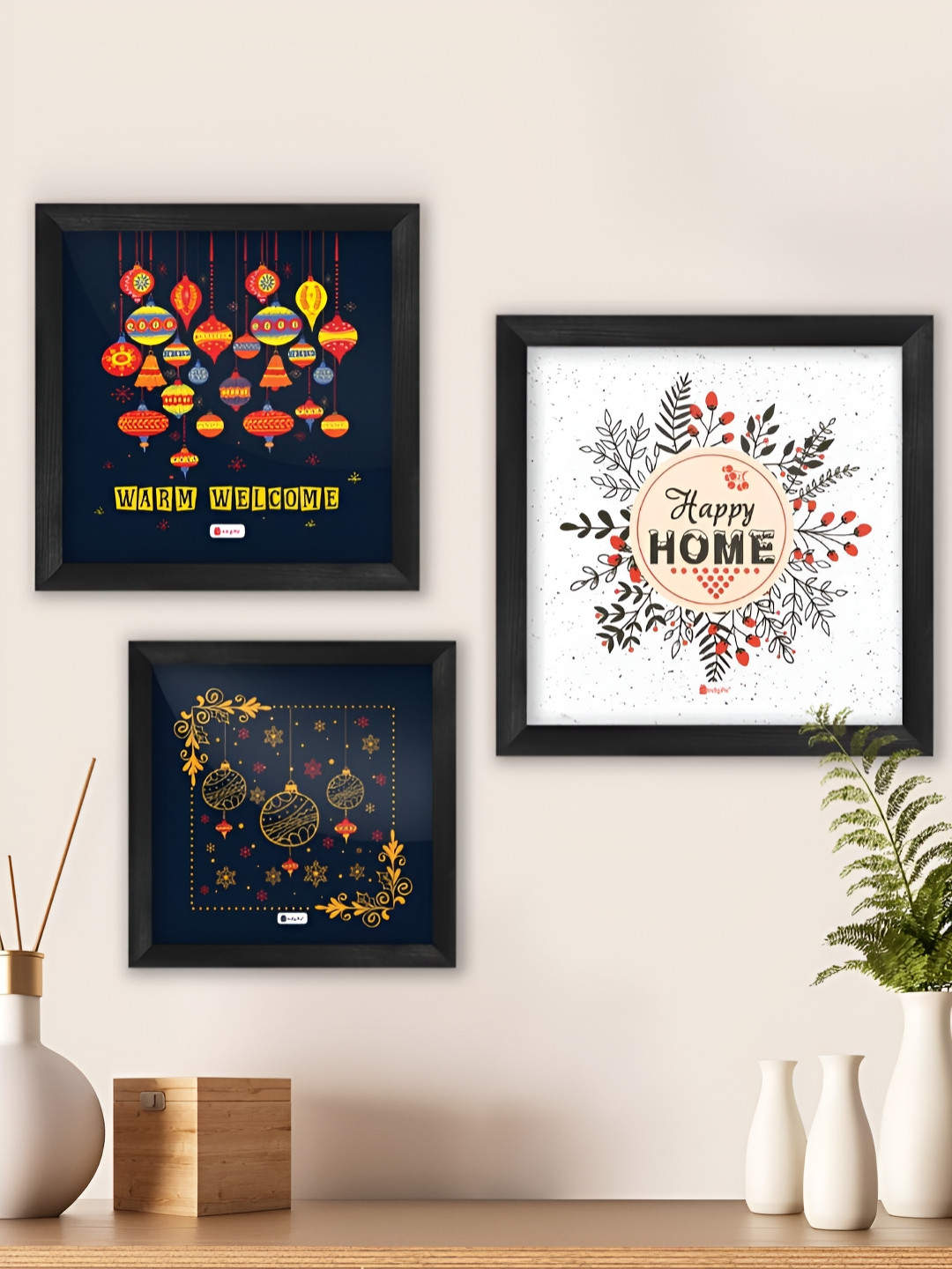 Indigifts Christmas Wood 3 Pcs Wall Square Paintings Wall Art