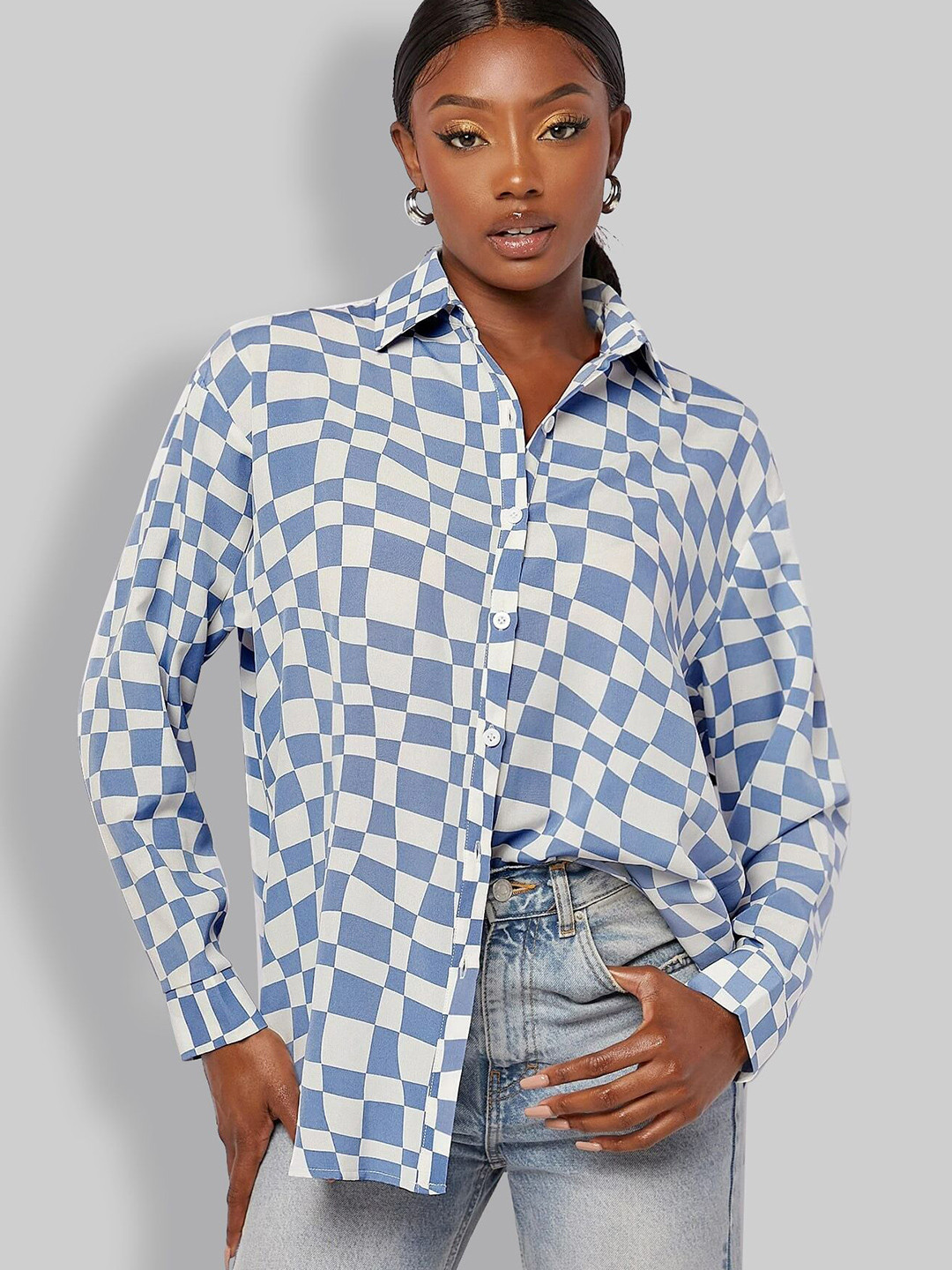 Stylecast X Slyck Colourblocked Pattern Spread Collar Cuffed Sleeves Shirt
