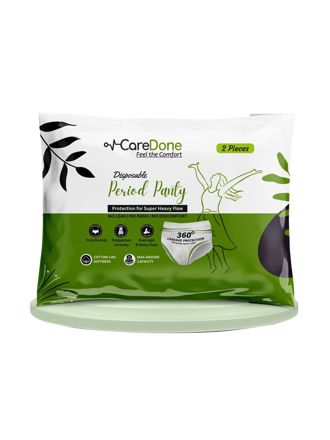 CareDone Disposable Leak Proof Overnight Protection Period Panty -  M - 2-Pcs