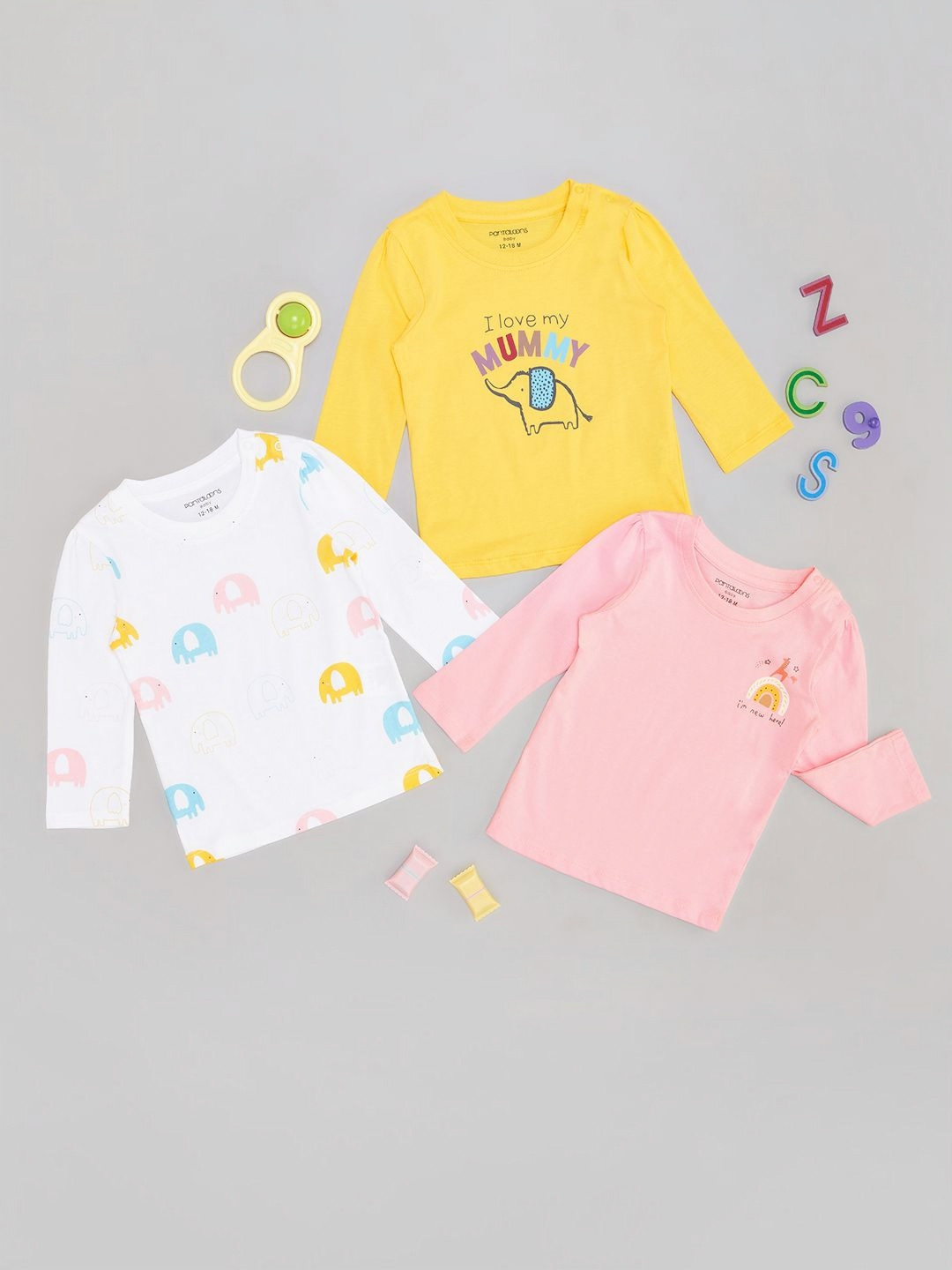 Pantaloons Baby Girls Drop-Shoulder Sleeves Applique T-shirt