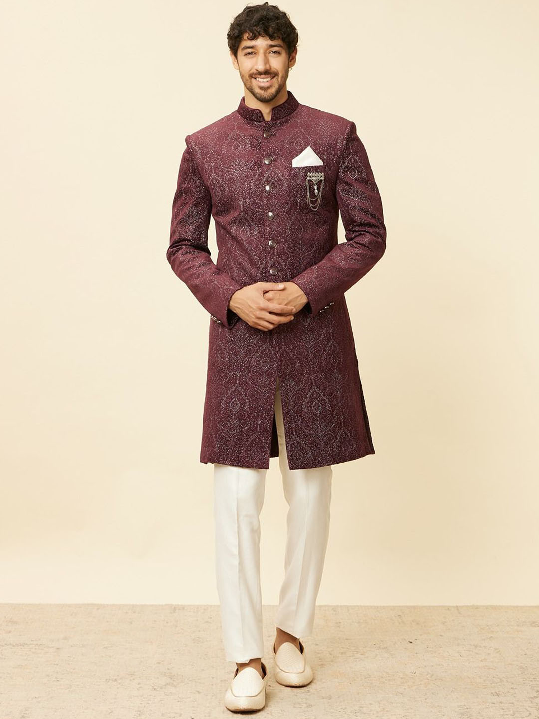 Twamev Men Self Design Indo Western Set