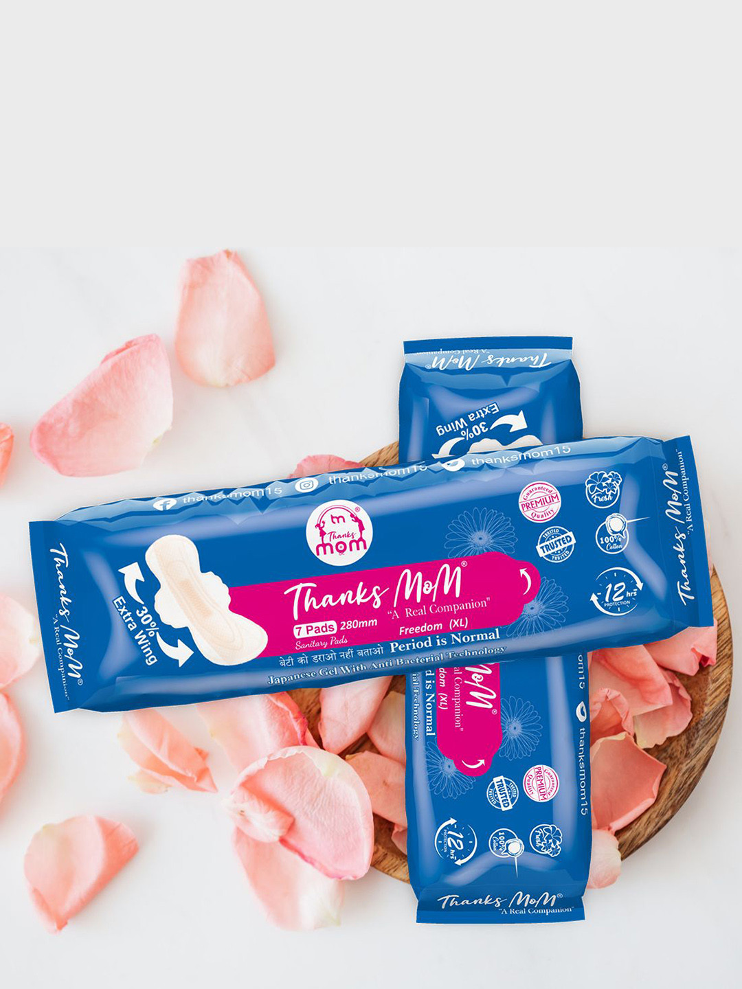 THANKS MOM Pack Of 100 Freedom Soft Cotton Sanitary Pads - XL - 6 Pads Each