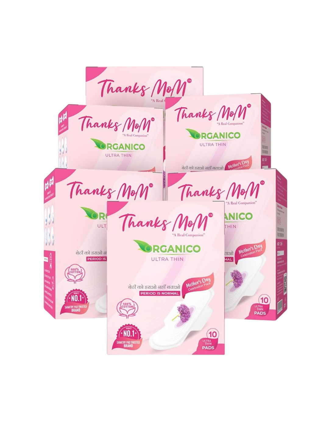 THANKS MOM Organico Ultra Thin Set Of 5 Soft Cotton Anti Rash Pads -XXL - 10 Pads Each