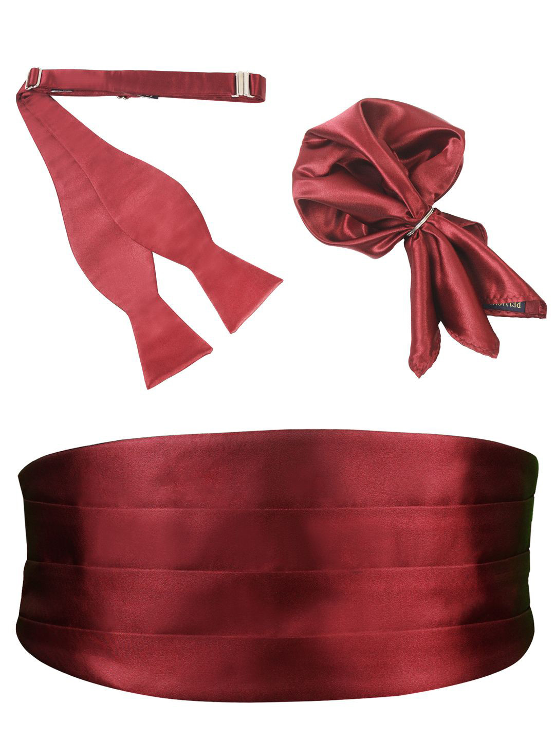 Peluche Burgundy Onyx Cummerbund Open Bow Tie & Pocket Square Set