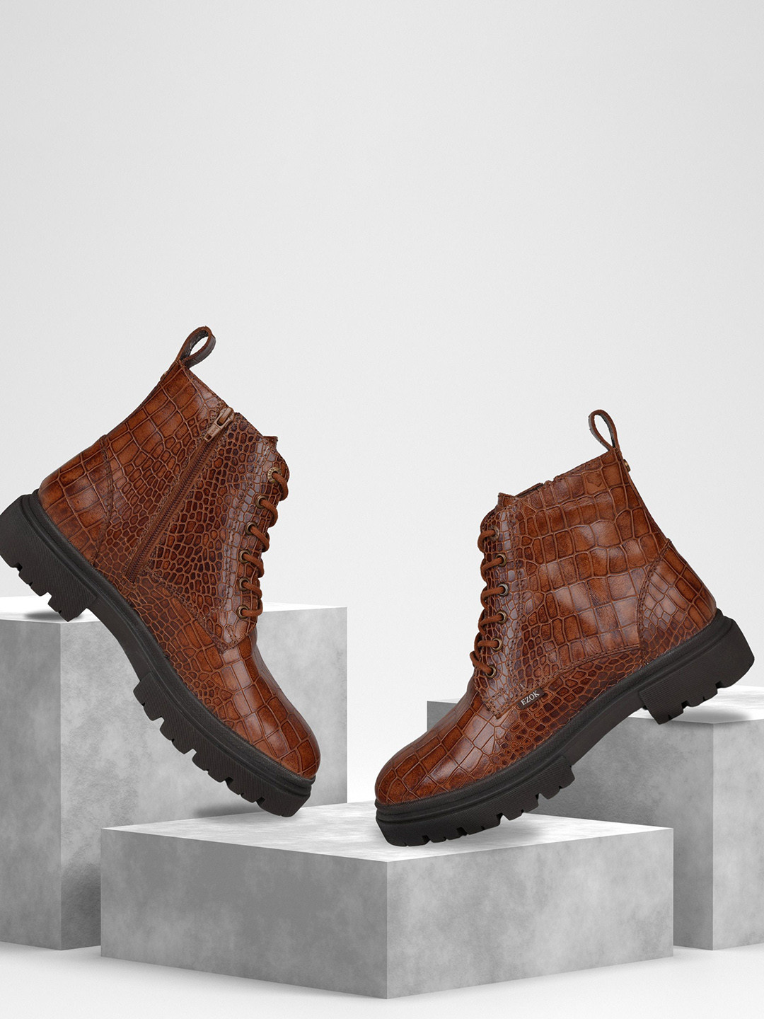 EZOK Leather Ankle Lace Up Boots