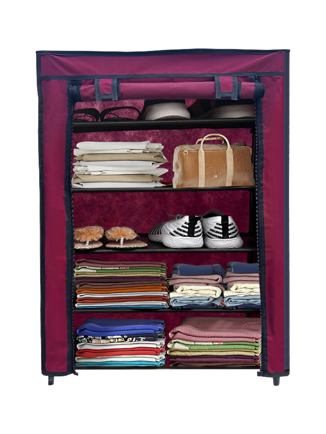 Urban Choice Maroon & Black 5-Tier Collapsible Wardrobe
