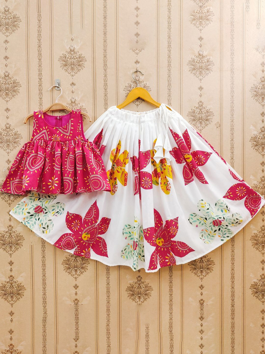 JOVK DESIGN Girls Printed Tie and Dye Ready to Wear Lehenga &