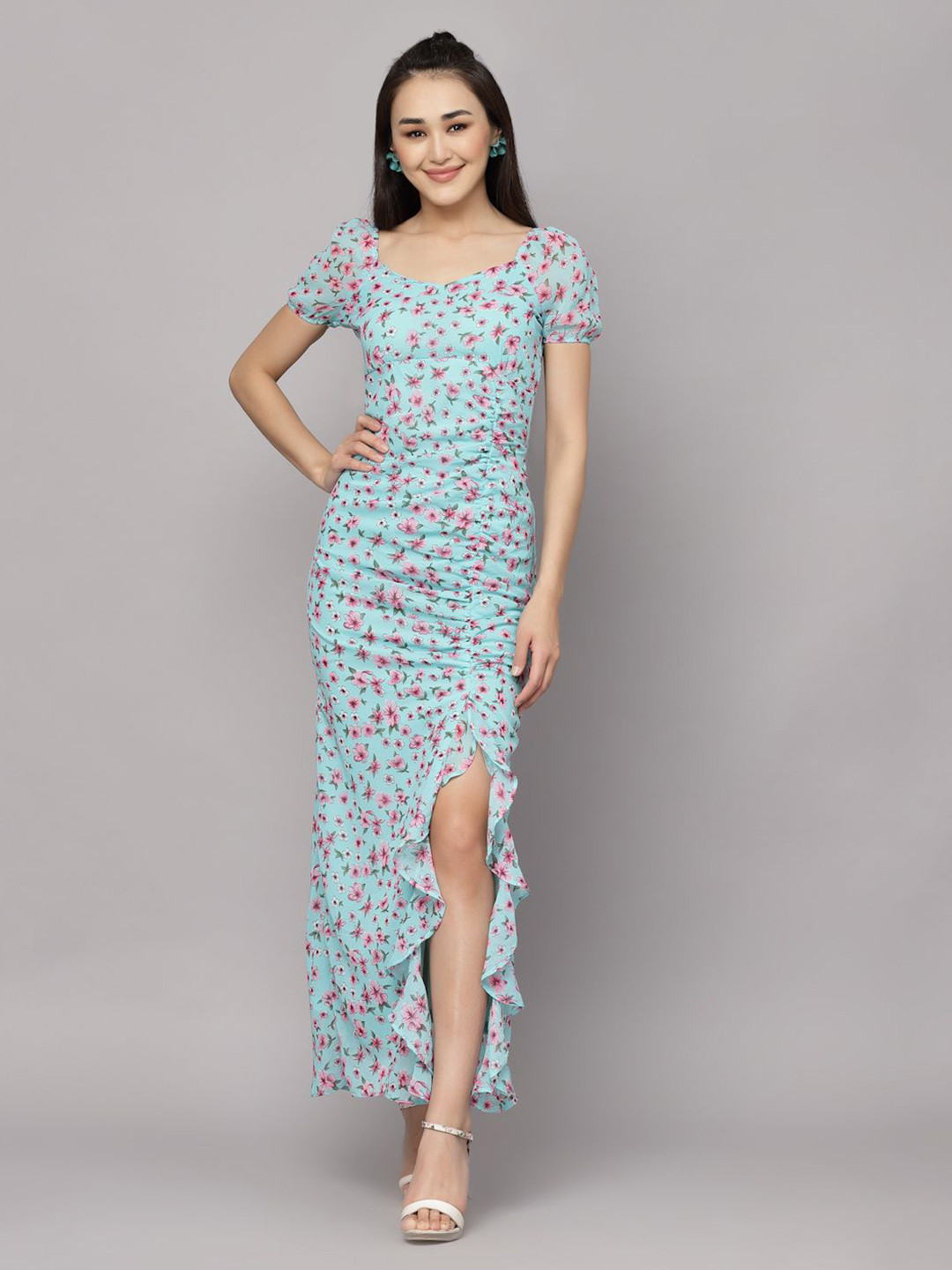 BAESD Women Floral Print Bodycon Maxi Dress With Slit Details