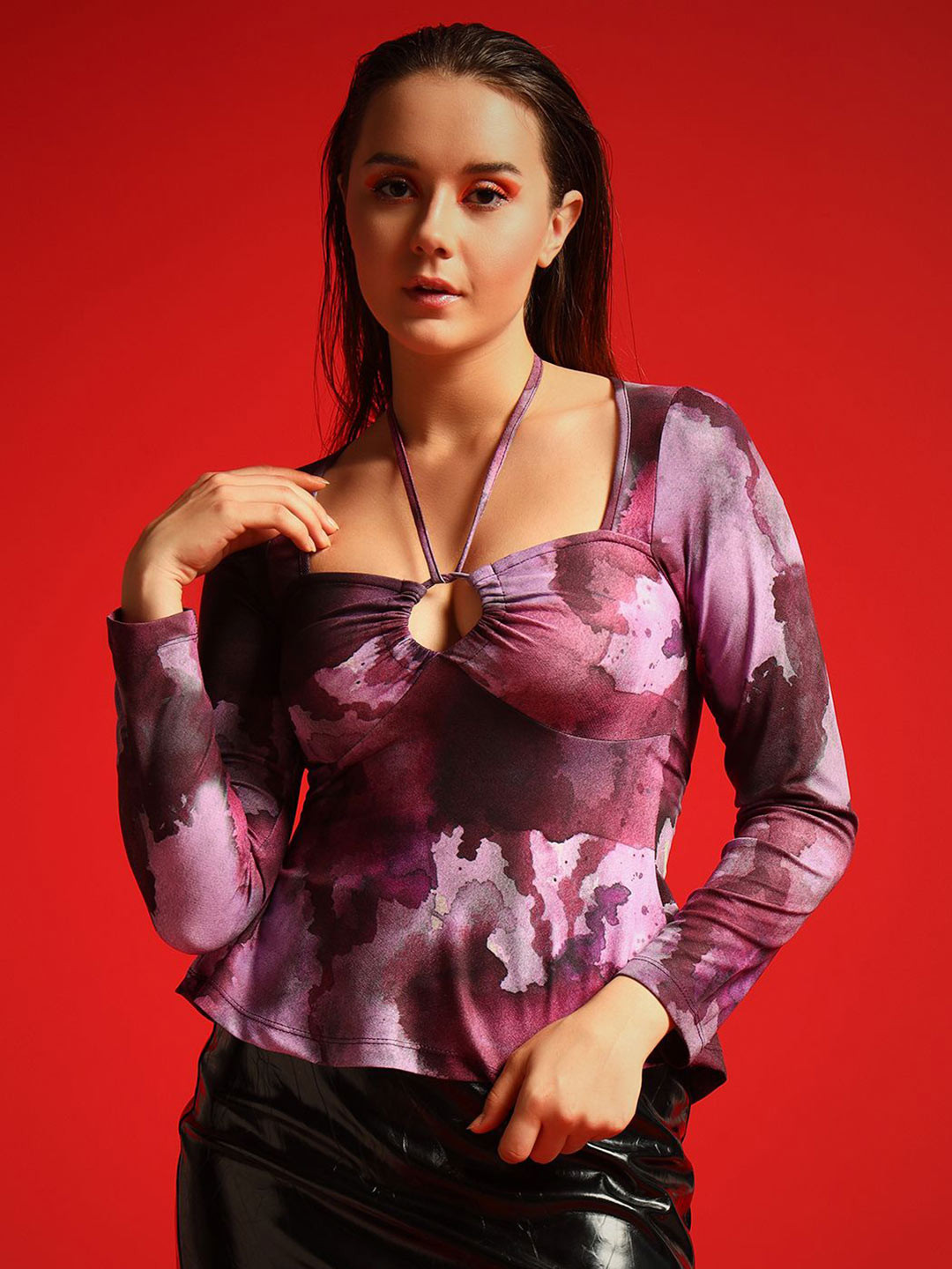 BAESD WomenTie and Dye Peplum Top Cut Out Detail