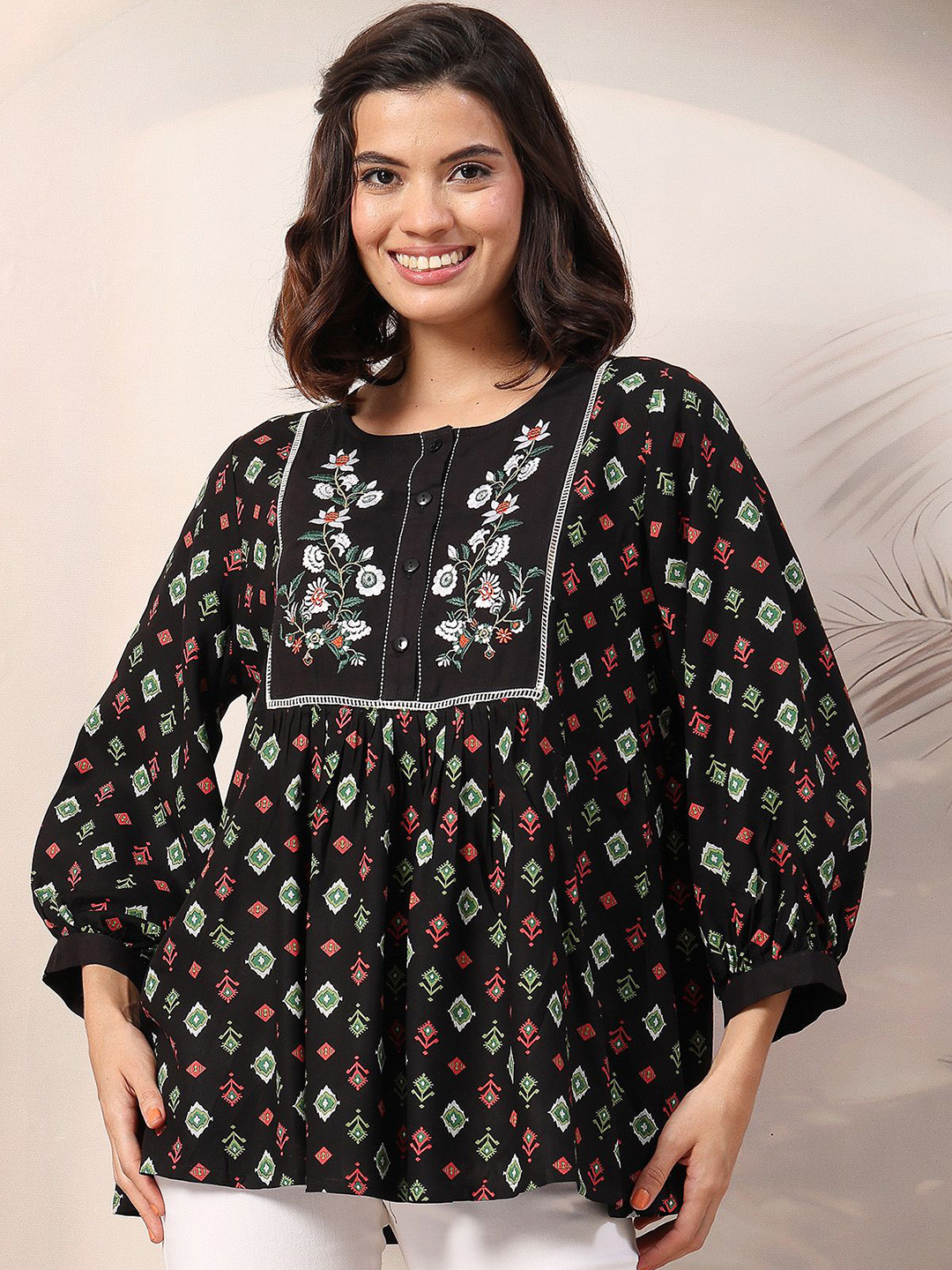 House Of Zelena Women Ethnic Motifs Printed A-Line Maternity Top