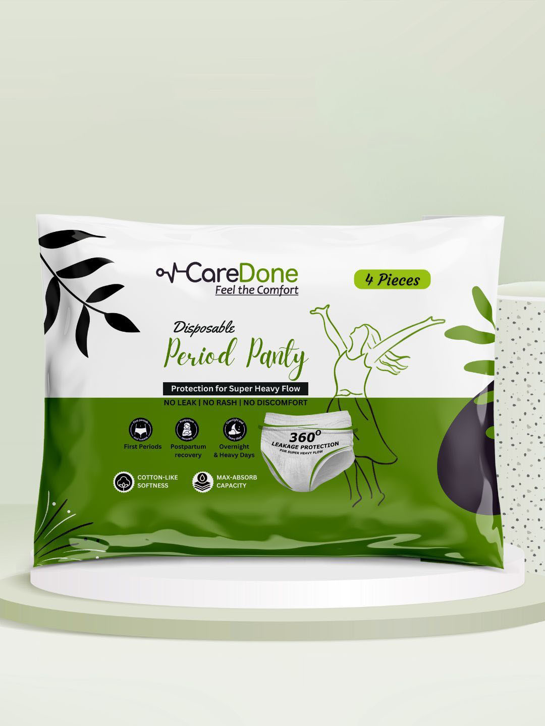 CareDone Disposable Leak Proof Overnight Protection Cotton Period Panty - 3XL - 4 Pcs