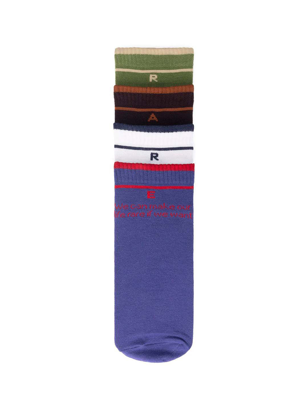 RARE RABBIT Men Pack Of 4 Assorted Striped Cotton Ankle-Length Socks