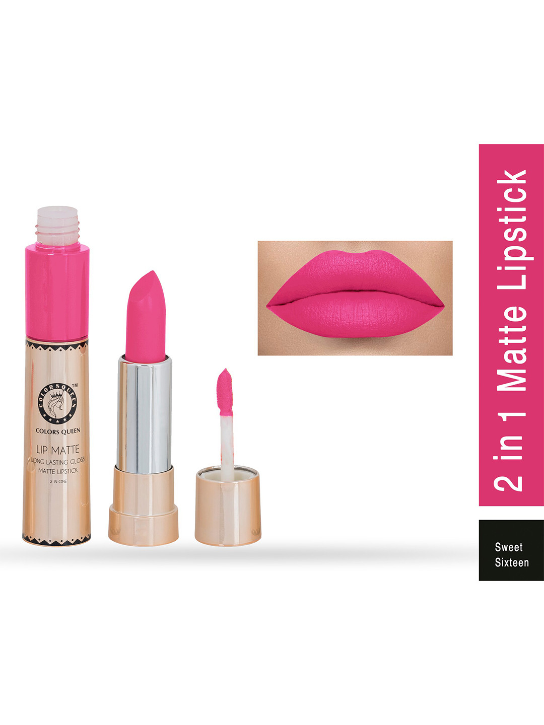 Colors Queen Lip Matte Long Lasting Gloss 2 in 1 Lipstick 8 g - Sweet Sixteen