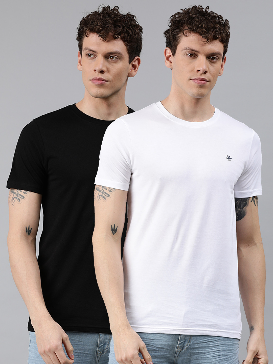 WROGN Men Pack of 2 White & Black Cotton T-shirts