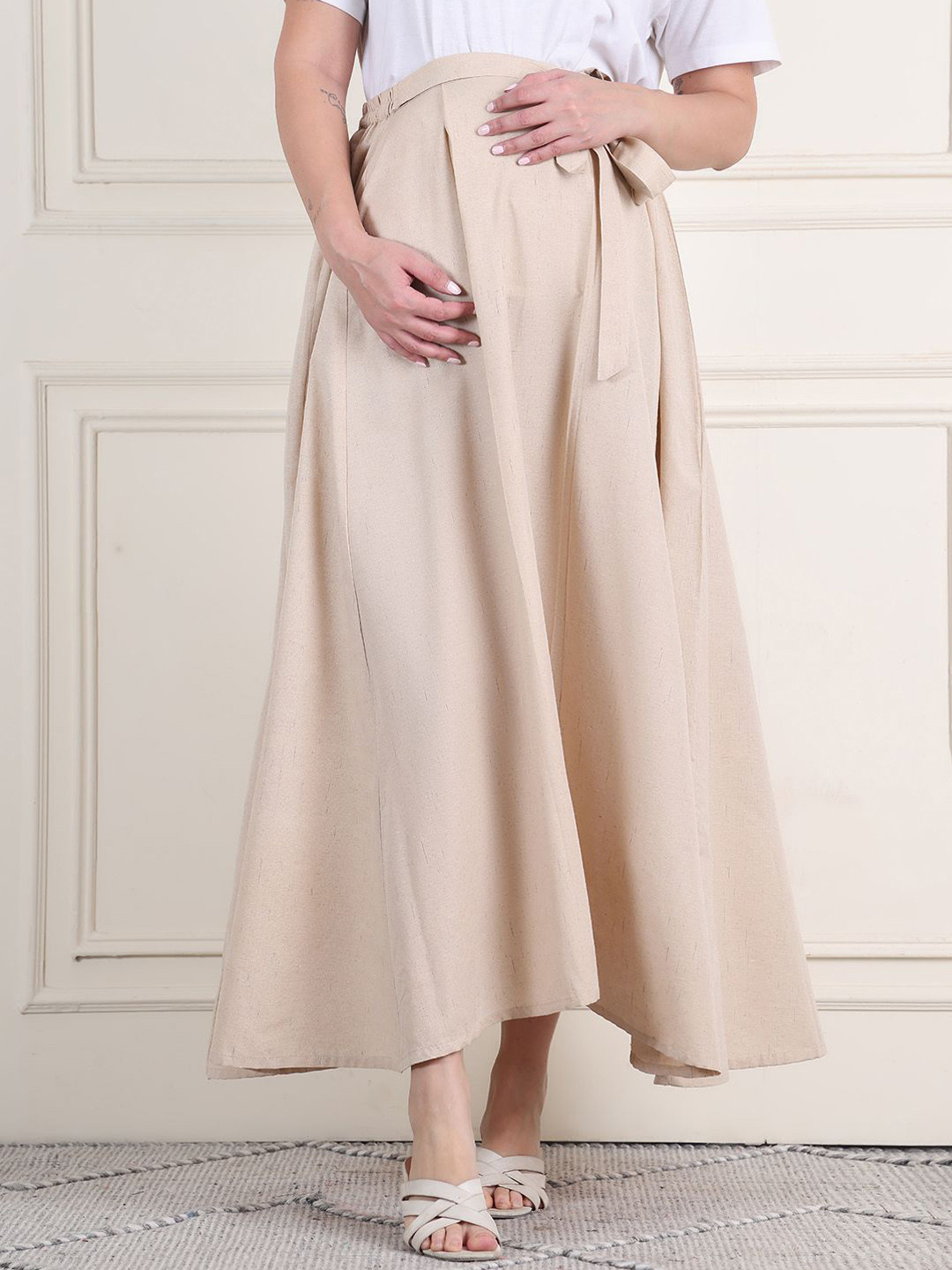 Moms Maternity Women A-Line Maternity Midi Skirt Comes with a belt