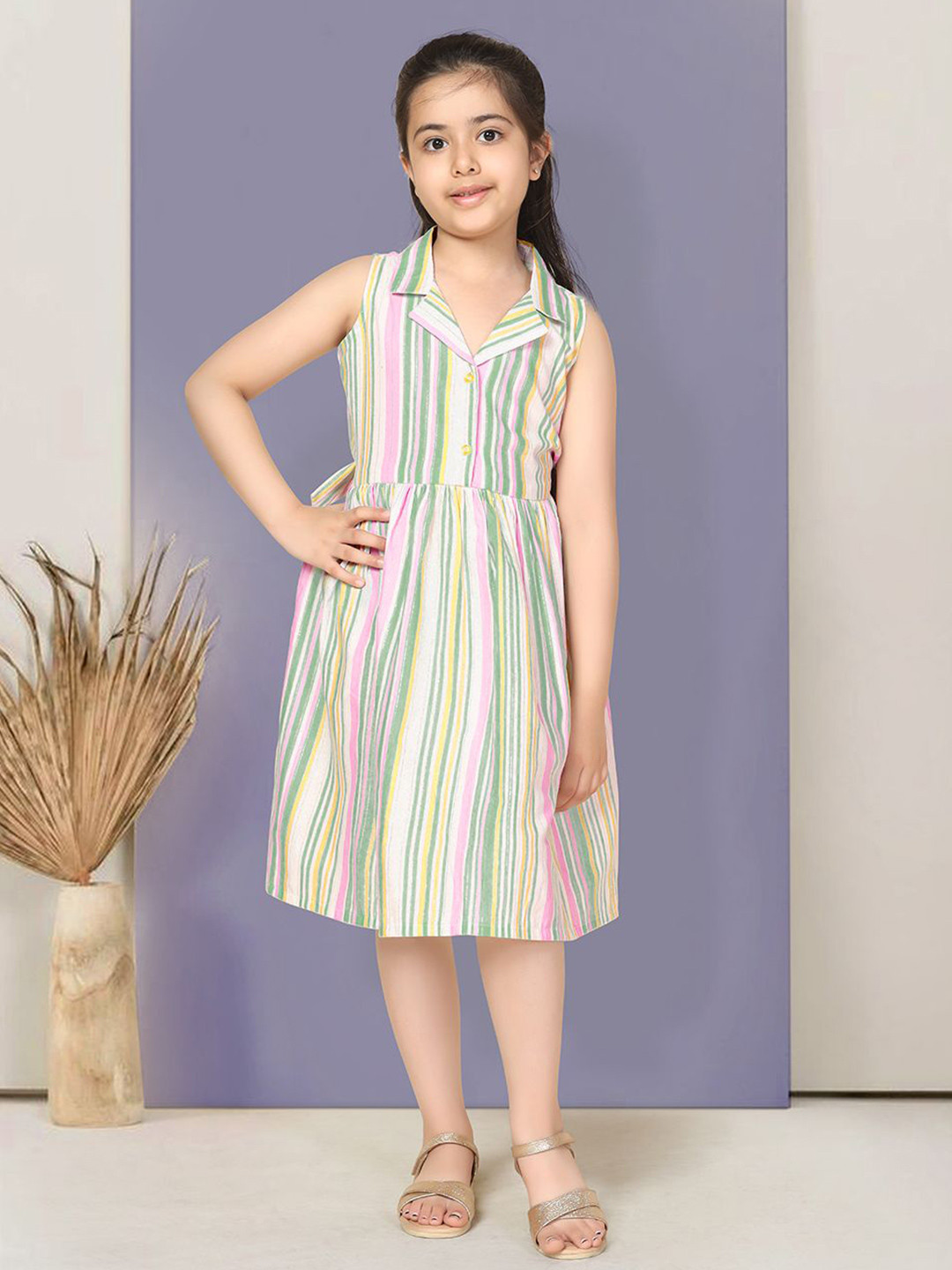 BAESD Girls Striped Shirt Collar Fit and Flare Dress
