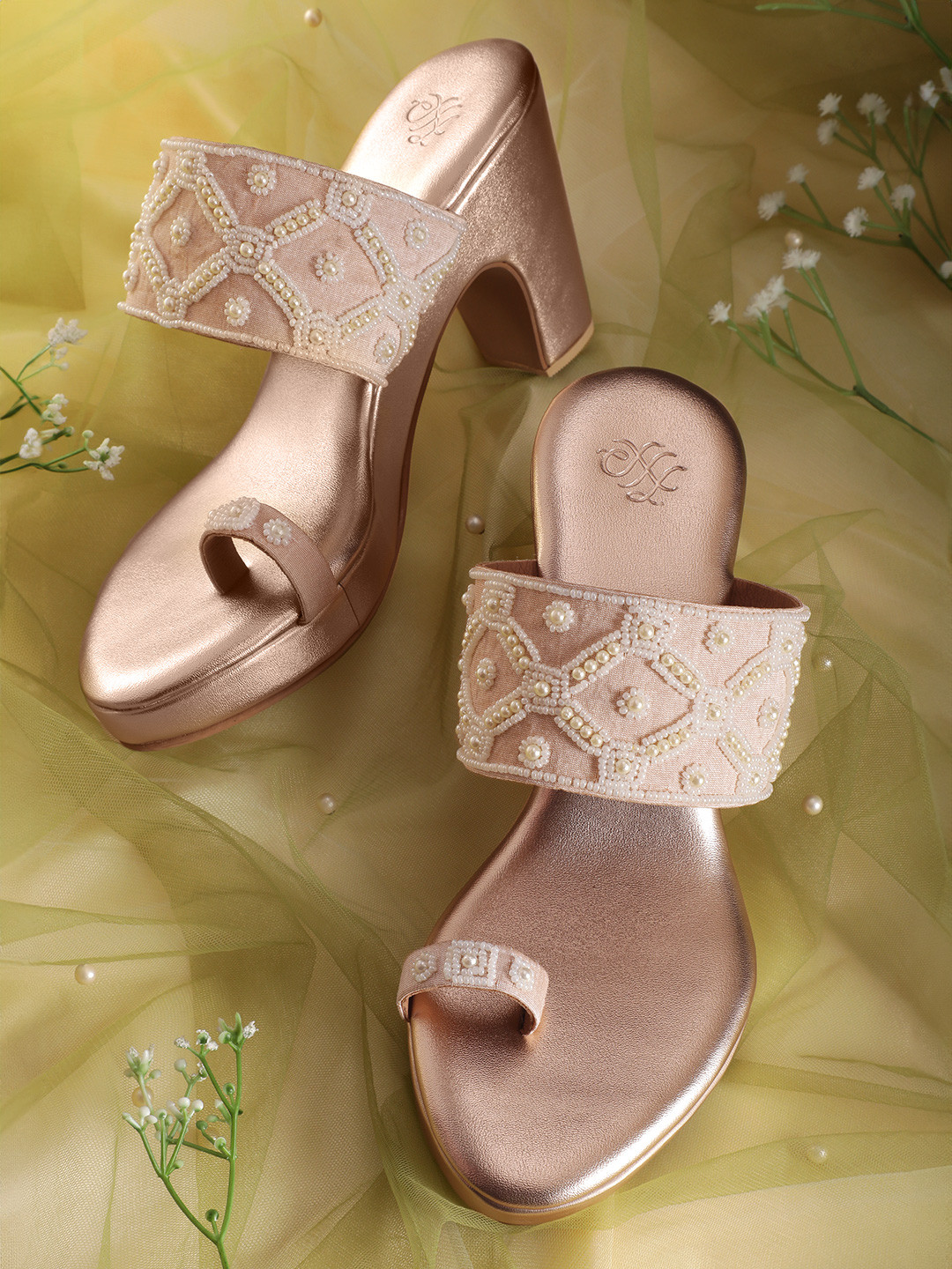 House of Pataudi Embellished Platform Heel Sandals