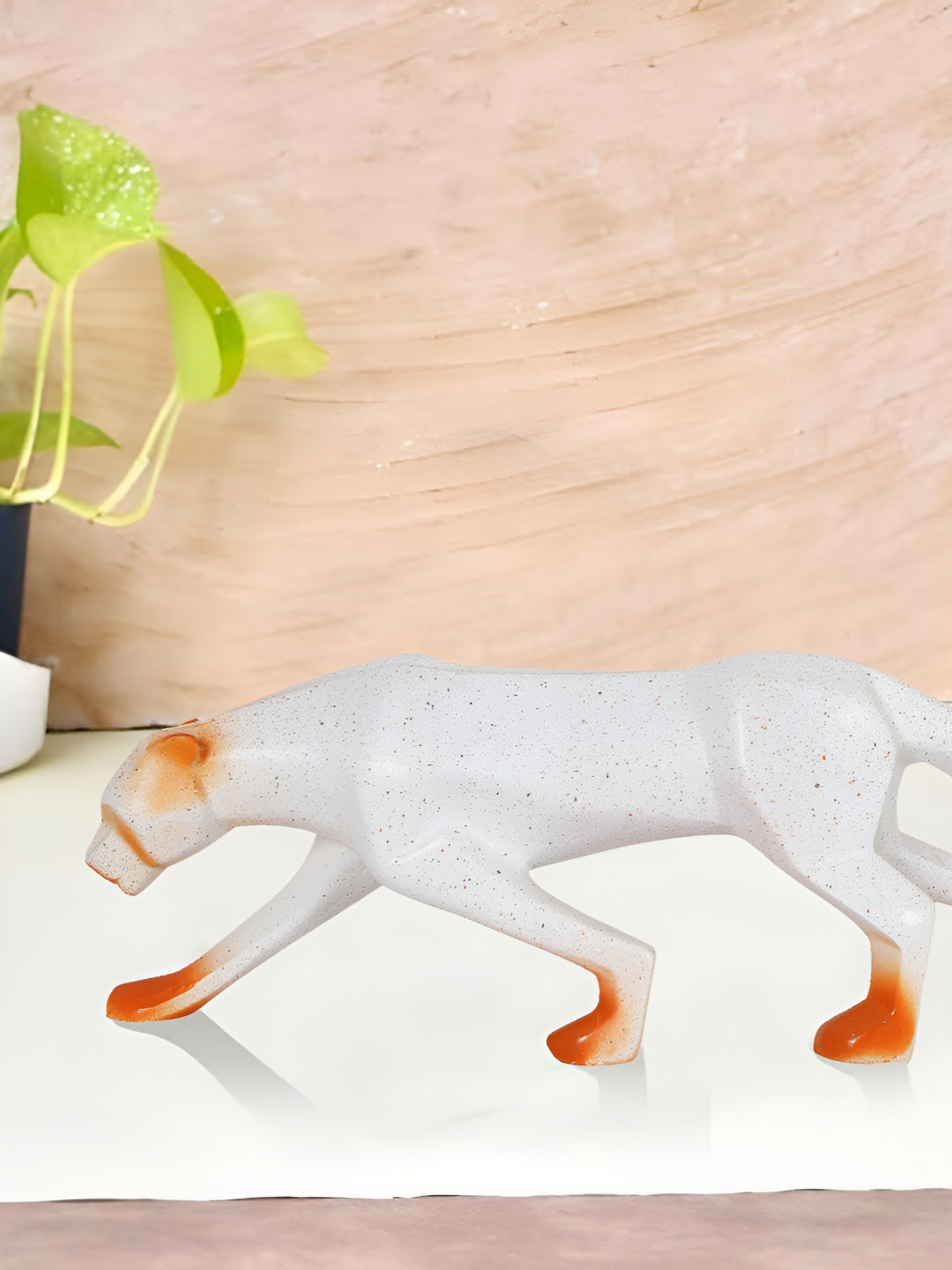 Zart Jaguar White Polyresin Glossy Living Room Medium Showpiece - 3.5 Inches
