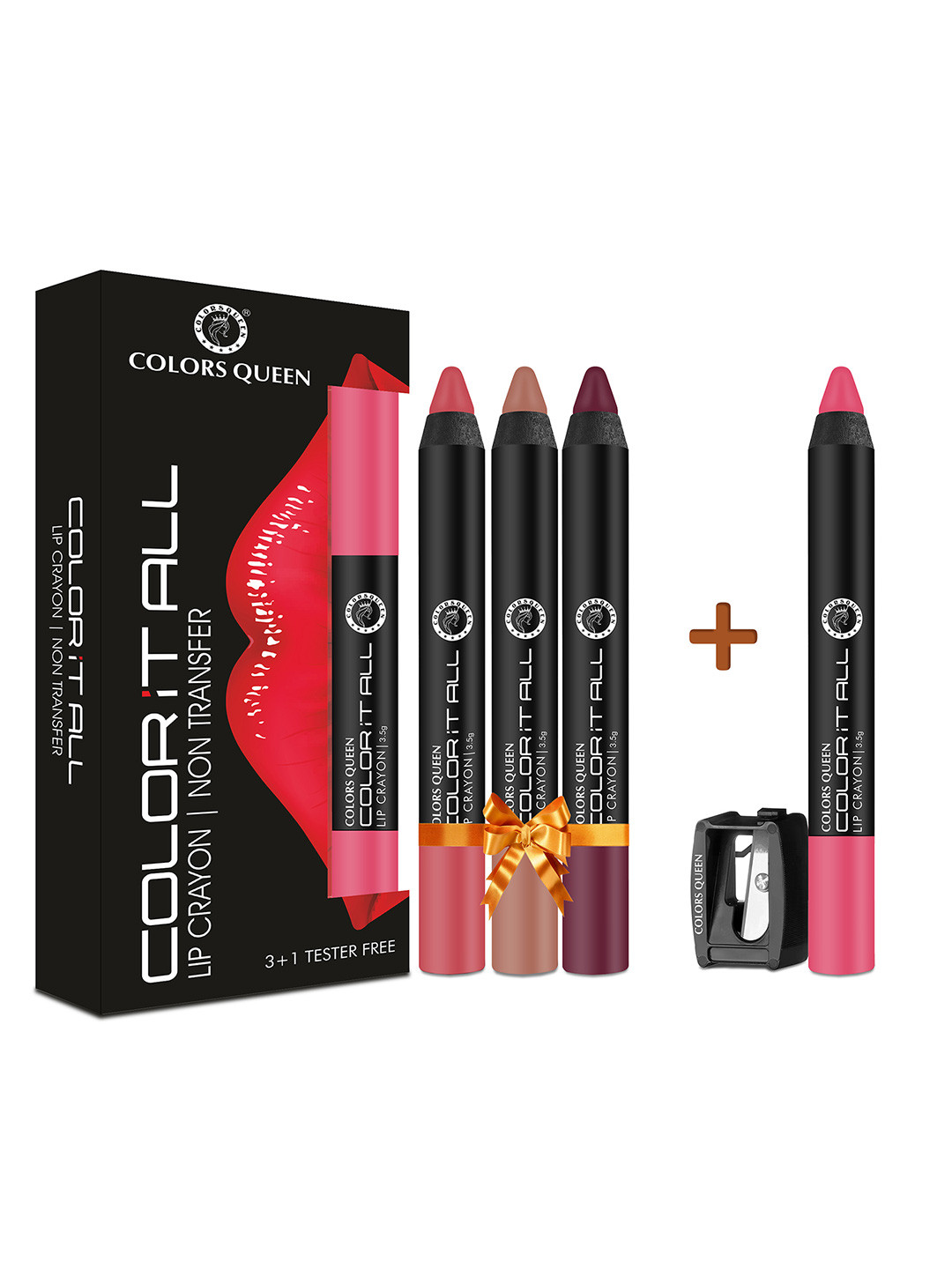 Colors Queen Color It All SetOf4 Non Transfer Matte Lip Crayon With Sharpener- 03-04-15-19