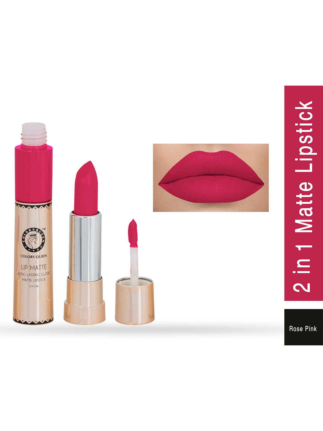 Colors Queen Lip Matte Long Lasting Gloss 2 in 1 Lipstick 8 g  - Rose Pink