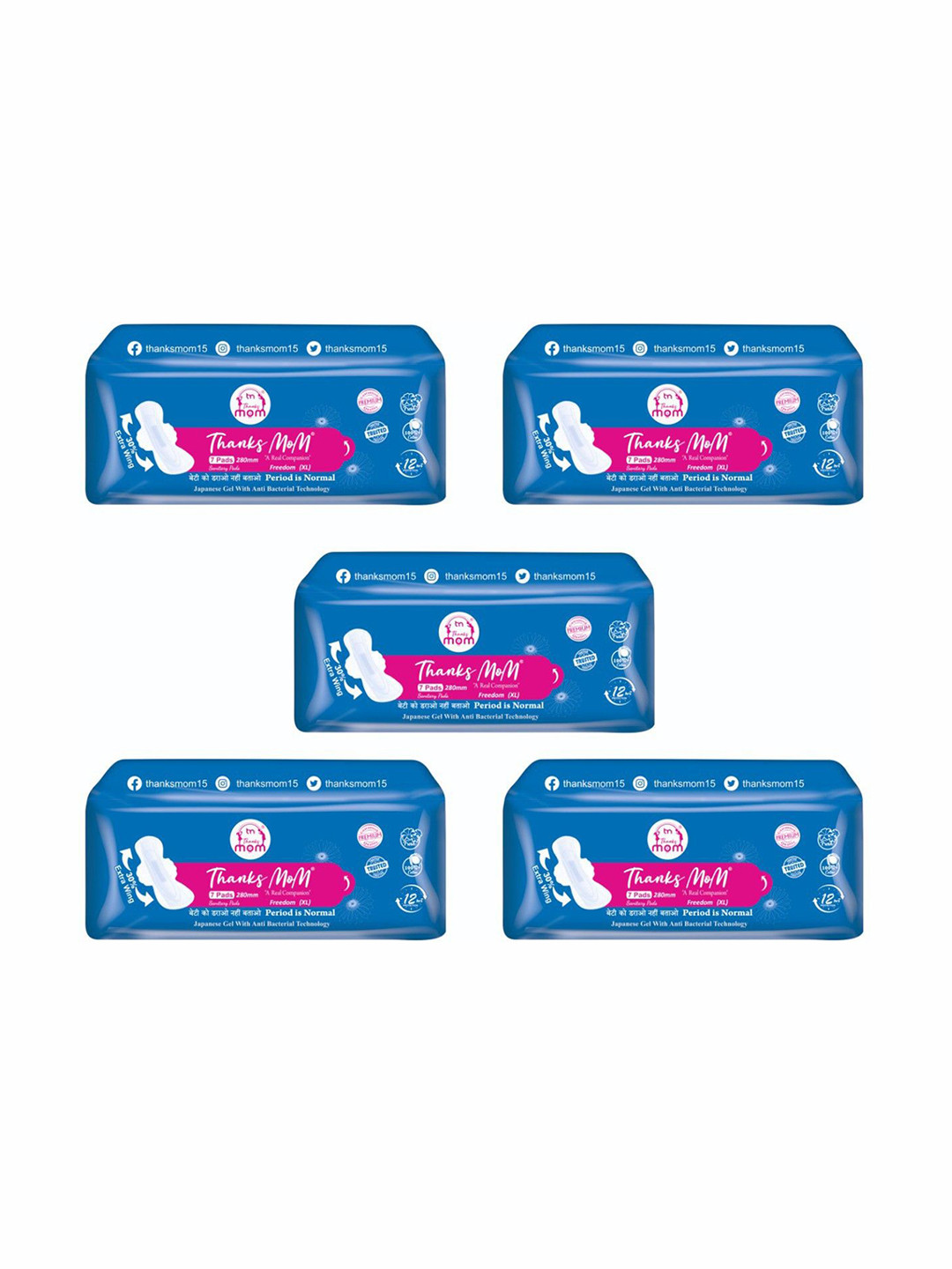 THANKS MOM Pack Of 5 Freedom Soft Cotton Pads - L -7 Pads Each