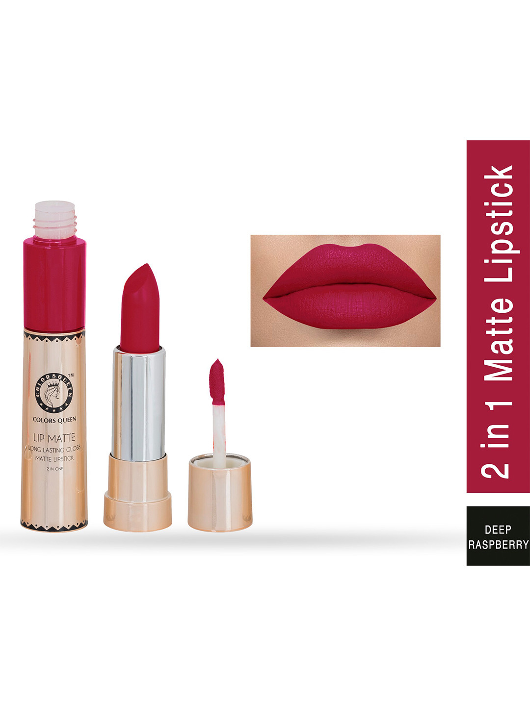 Colors Queen Lip Matte Long Lasting Gloss 2 in 1 Lipstick 8 g - Deep Raspberry