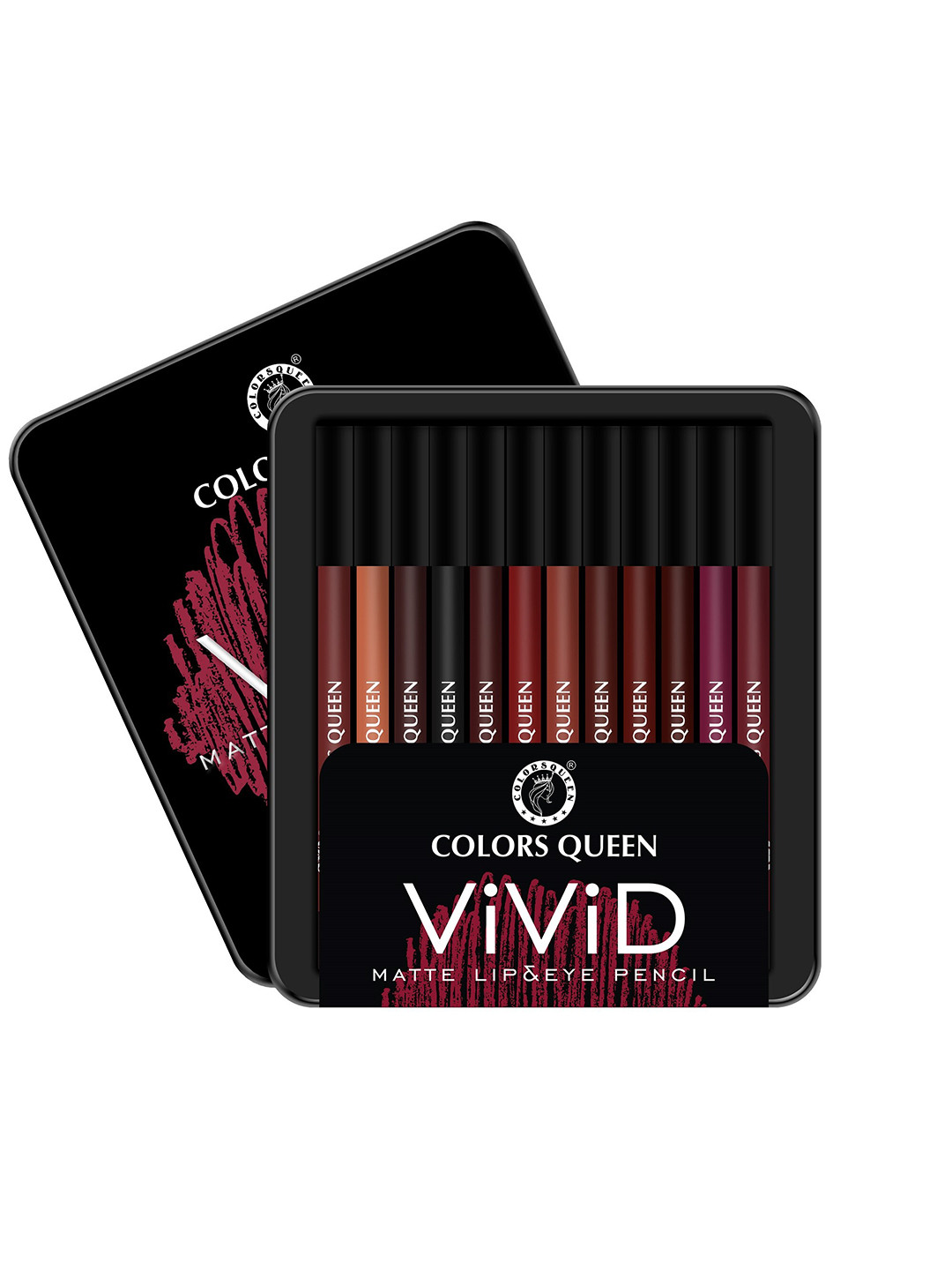 Colors Queen Set Of 12 Vivid Matte Lip Liner & Eye Pencil - Multi Colors