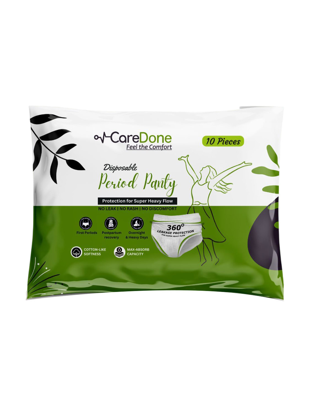 CareDone Disposable Leak Proof Overnight Protection Cotton Period Panty - 10 Pcs - S