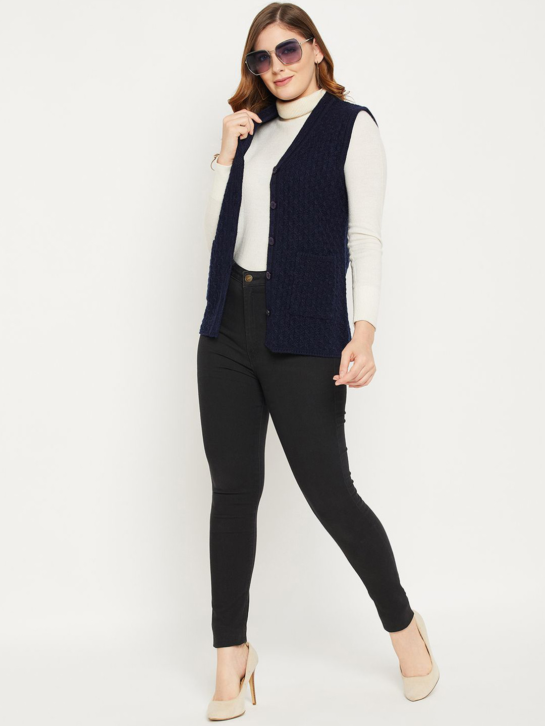 Zigo Women Cable Knit Shawl Collar Sweater Vest