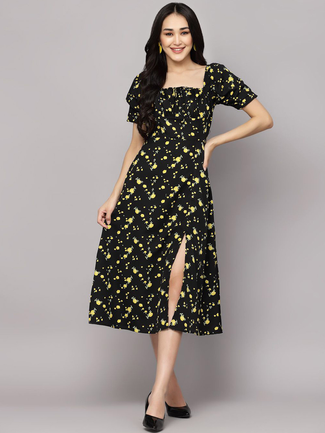BAESD Women Floral Print A-Line Midi Dress