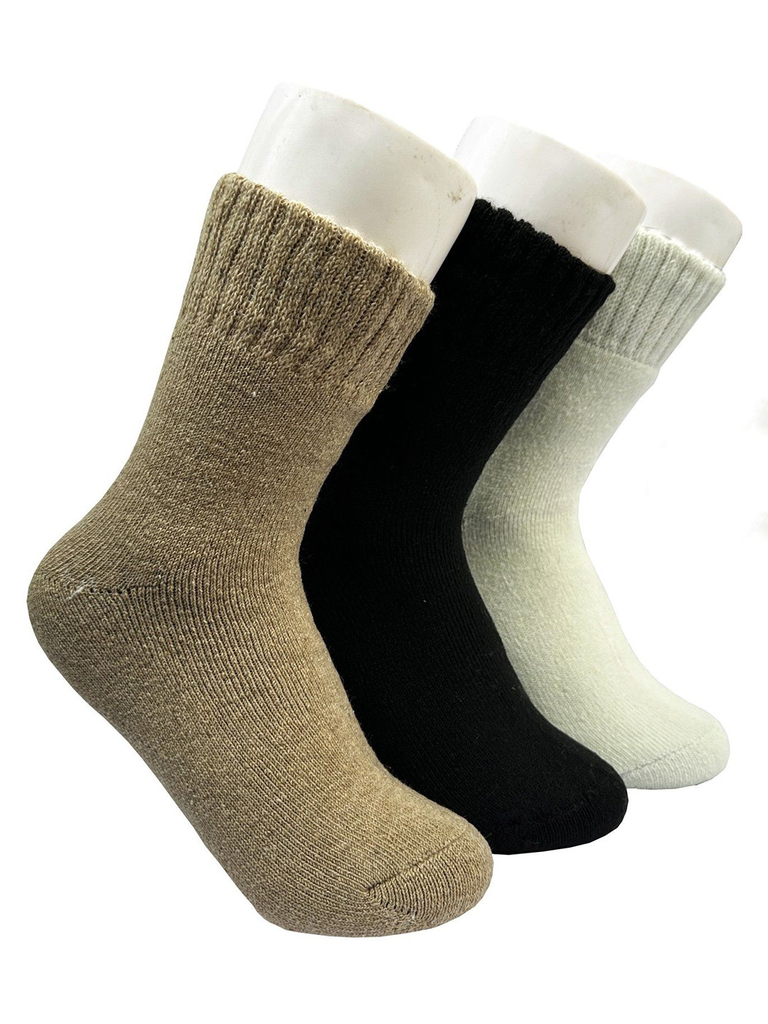 Alexvyan Women 3 Pcs Inside Fur Solid Calf-Length Winter Woolen Warm Socks