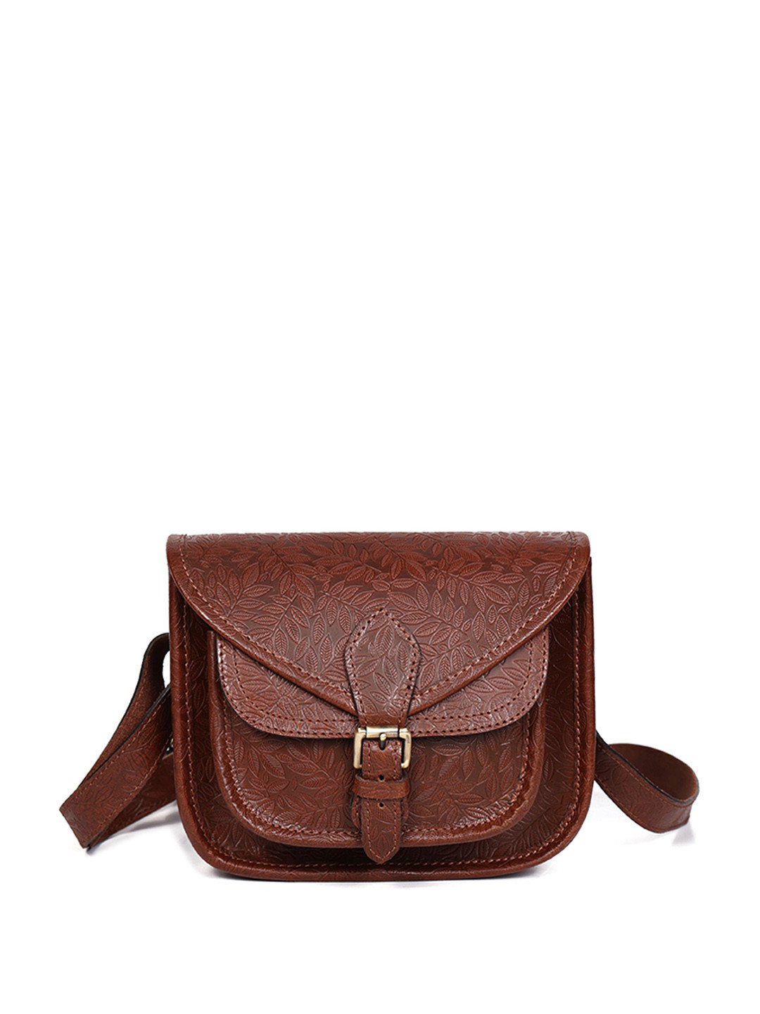 Celtic Brown Animal Leather Sling Bag Button Closure with External and Inner Pockets