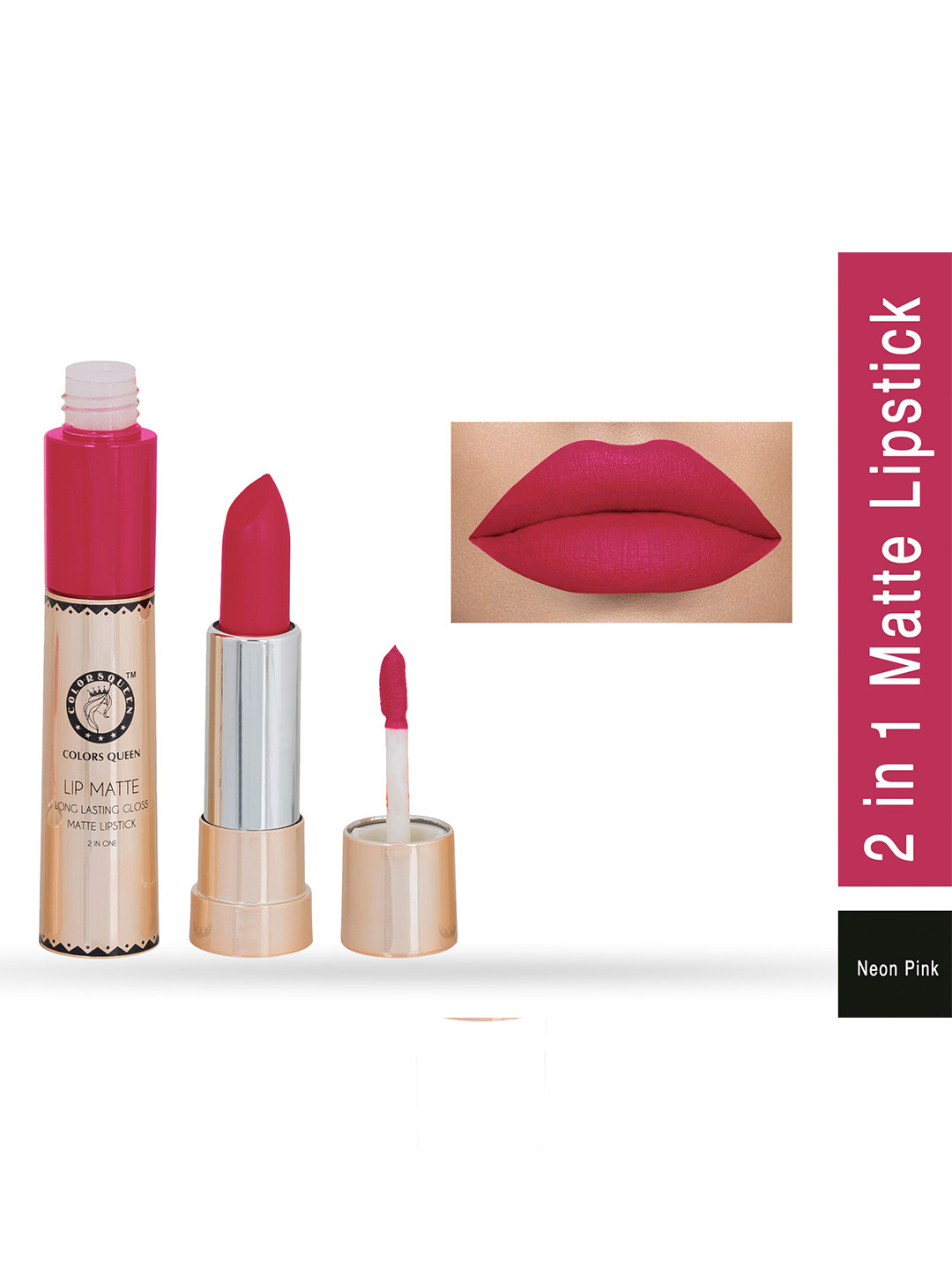 Colors Queen Lip Matte Long Lasting Gloss 2 in 1 Lipstick 8 g - Neon Pink