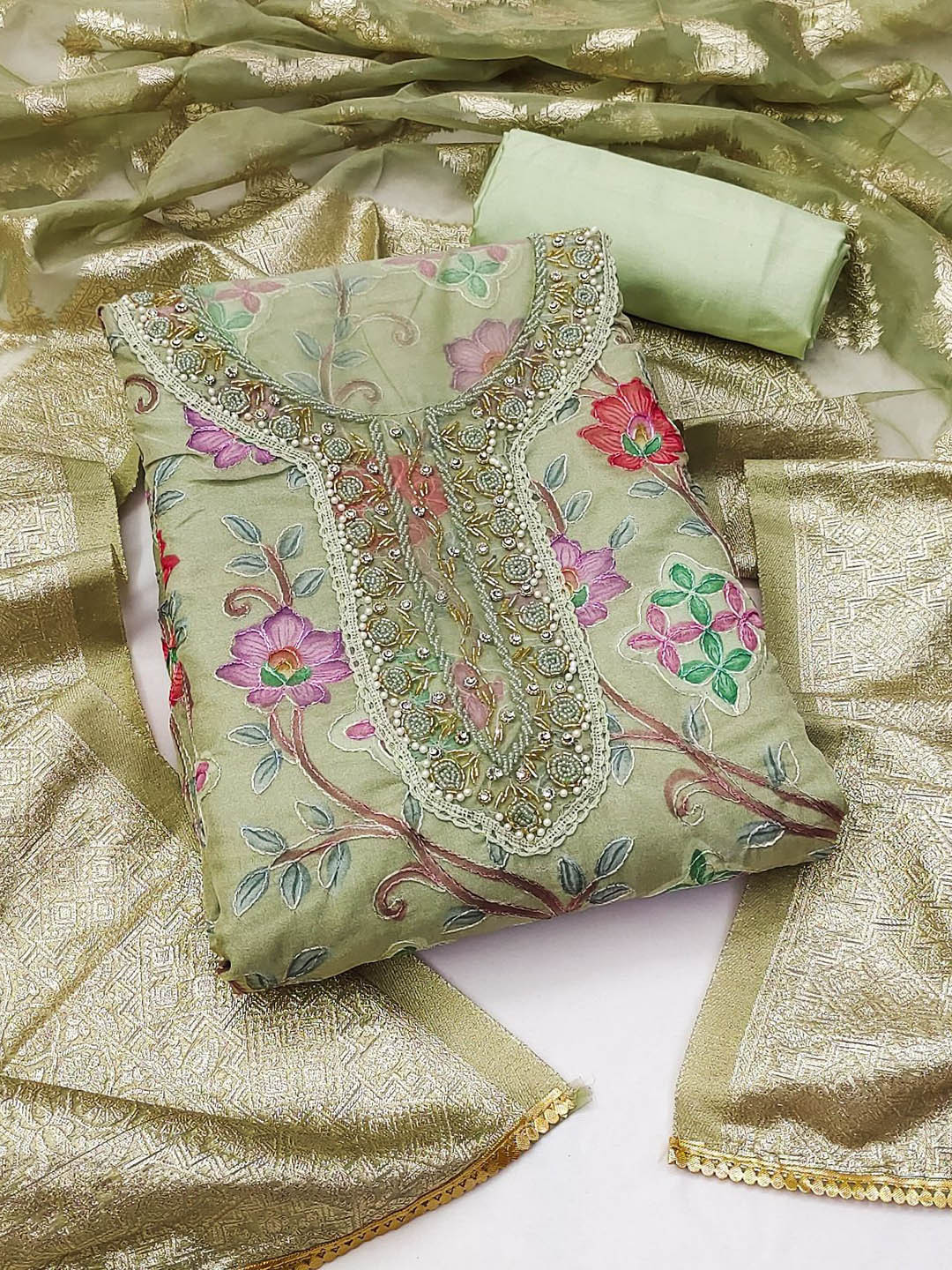 NEGRONI Printed Organza Unstitched Dress Material