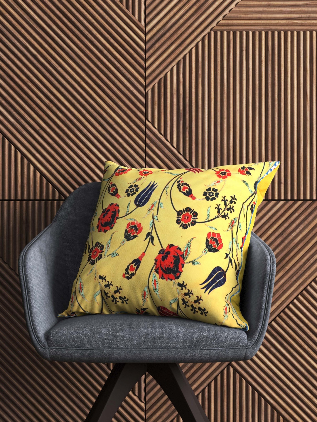 AAZEEM Yellow & Orange Floral Velvet Rectangle Cushion Covers