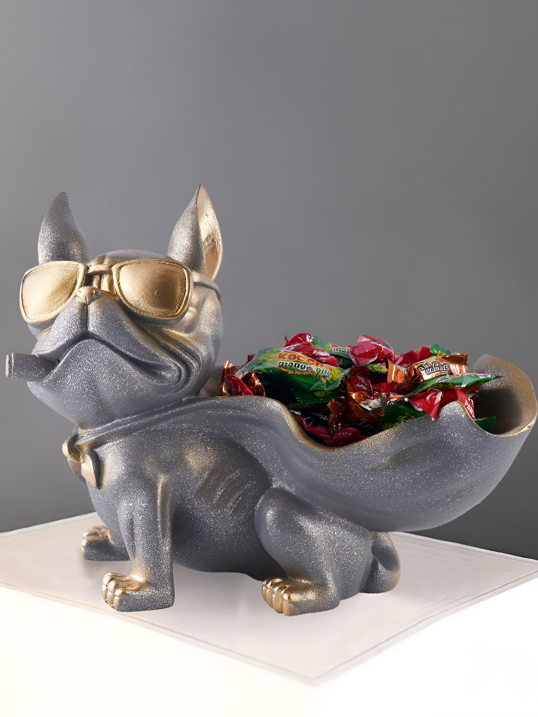 Zart Cool Dog Grey Polyresin Glossy Living Room Medium Showpiece - 7 Inches