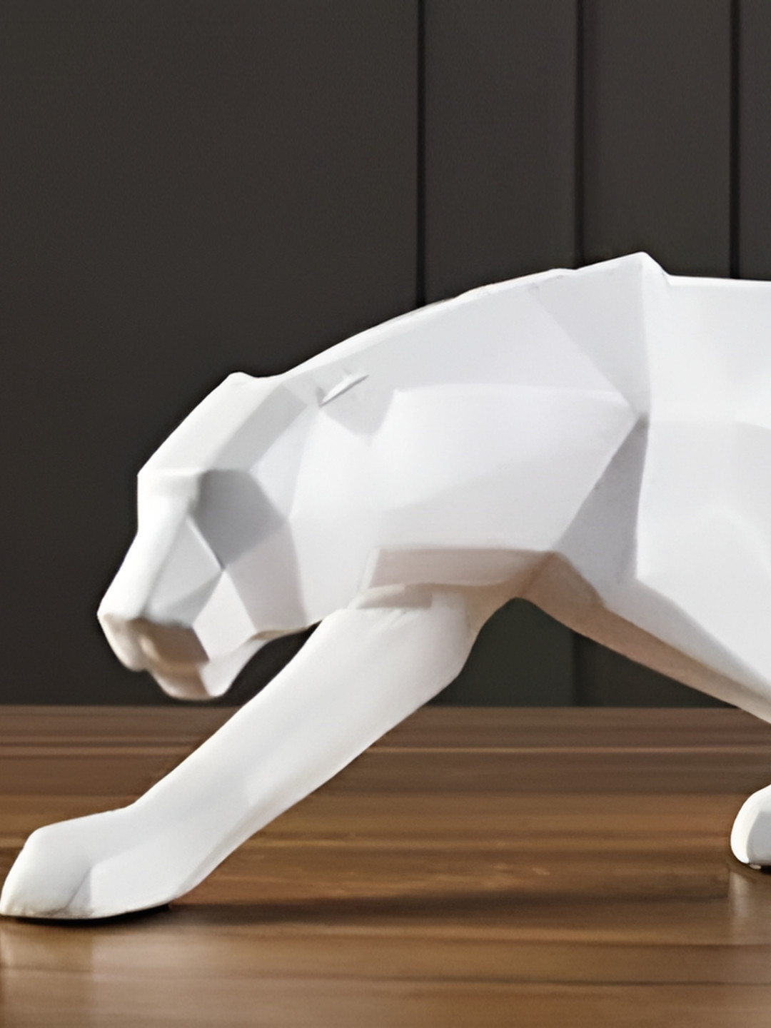 Zart Jaguar White Polyresin Matte Living Room Small Showpiece - 5.9 Inches