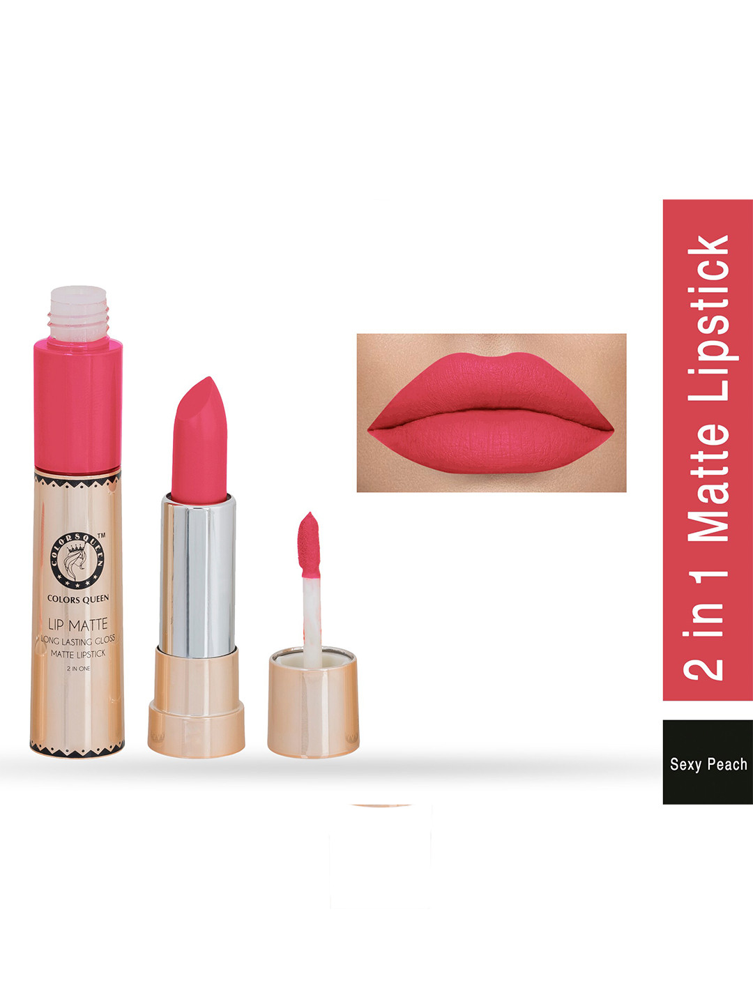 Colors Queen Lip Matte Long Lasting Gloss 2 in 1 Lipstick 8 g  - Sexy Peach