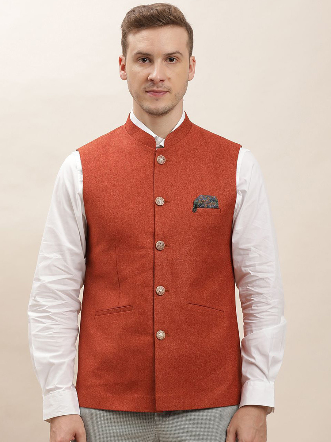 Turtle Men Textured Pure Cotton Slim Fit Nehru Jacket